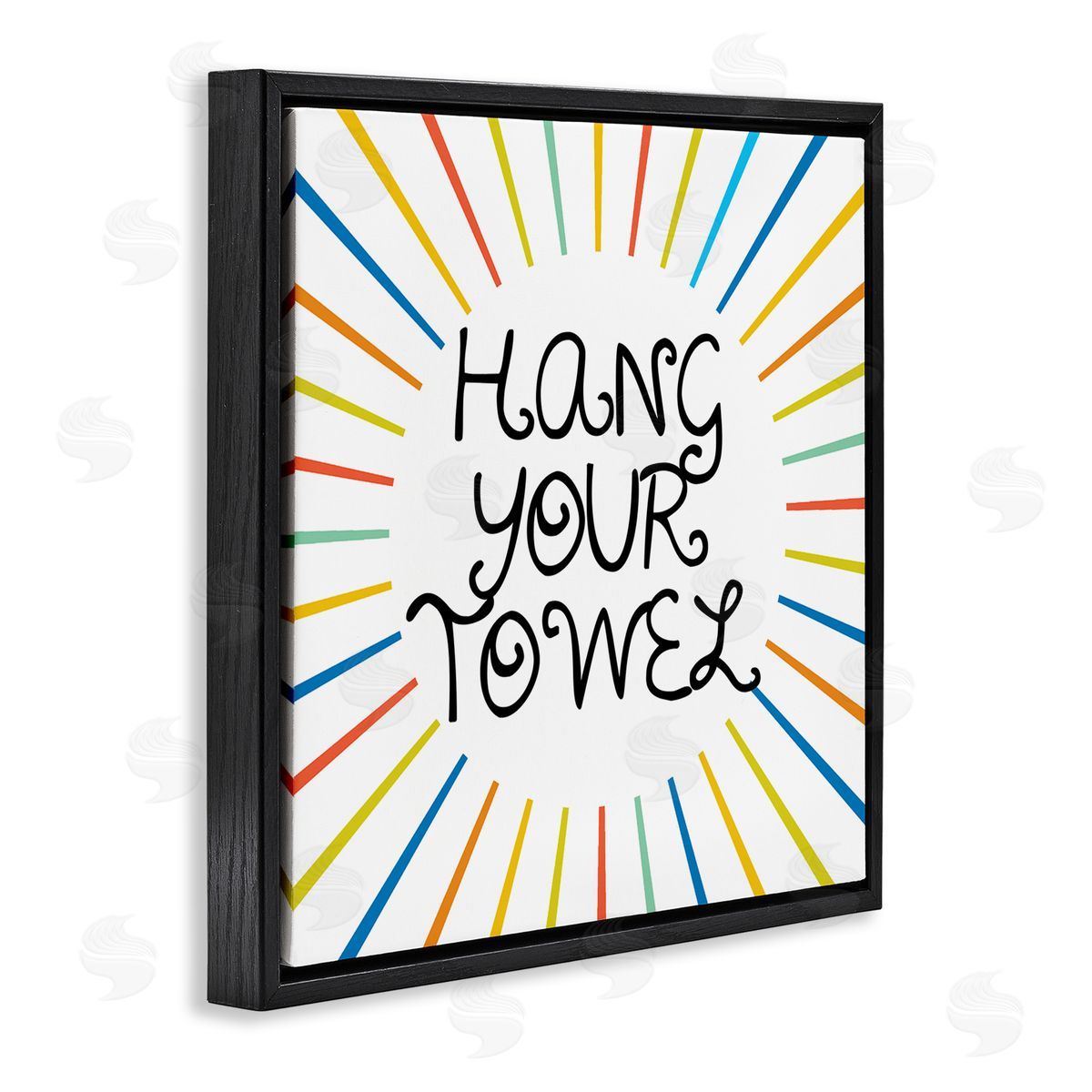 Stupell Studio Kids' Hang Your Towel Bathroom Rules Rainbow Stripes Black Floating Frame Canvas Wall Art Print