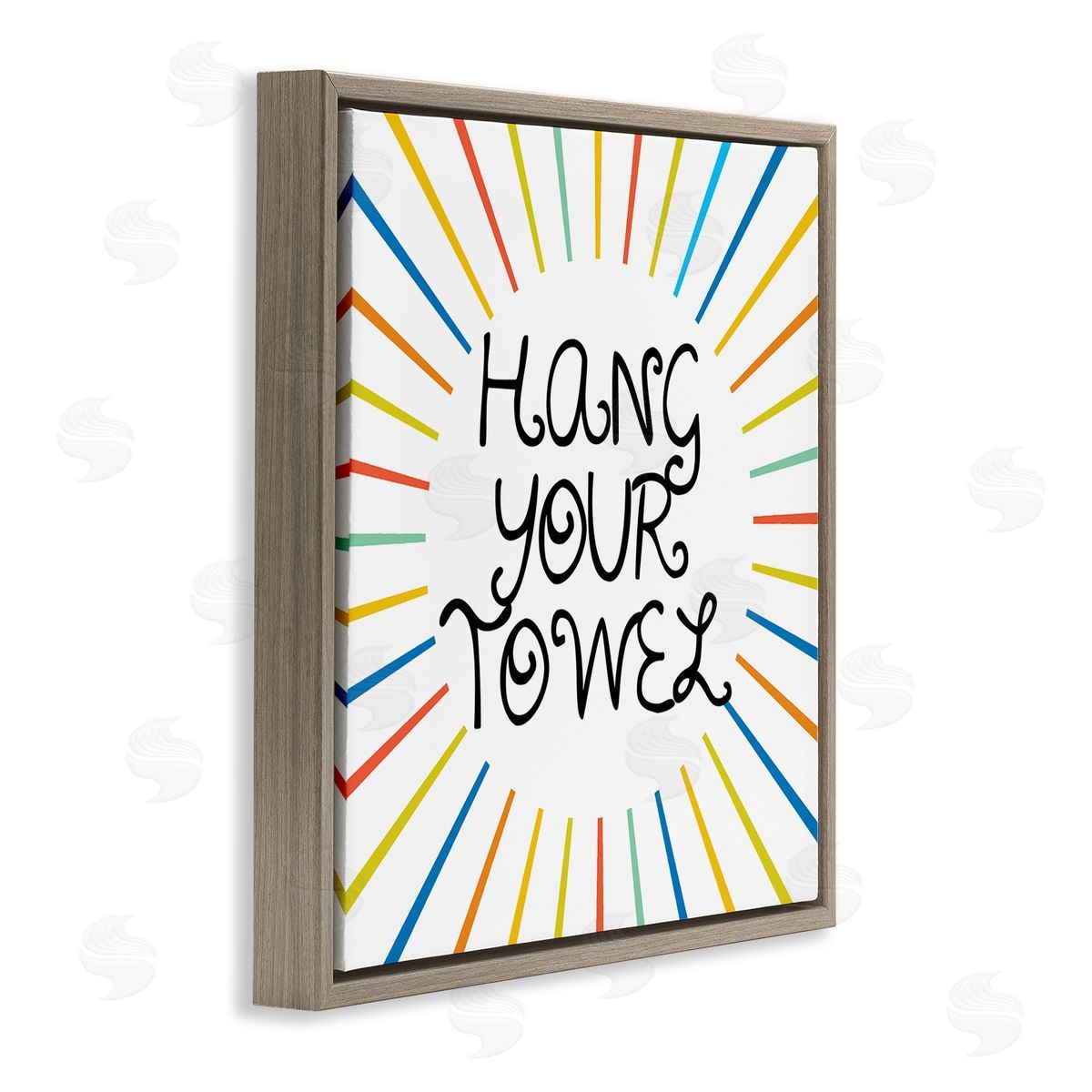 Stupell Studio Kids' Hang Your Towel Bathroom Rules Rainbow Stripes Brown Floating Frame Canvas Wall Art Print