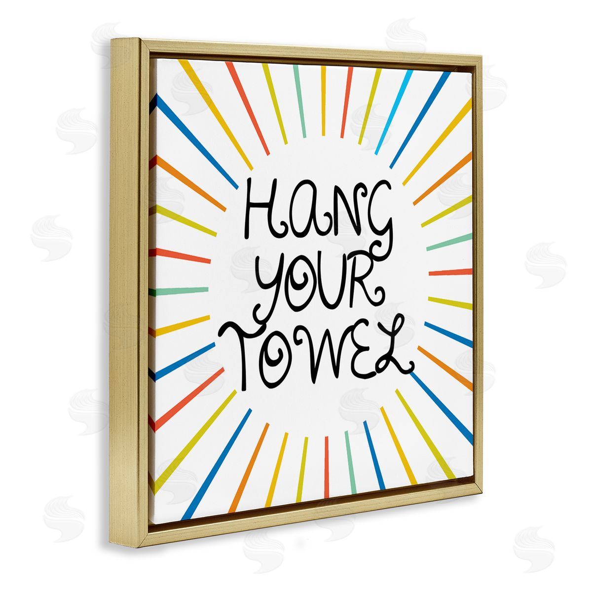Stupell Studio Kids' Hang Your Towel Bathroom Rules Rainbow Stripes Gold Floating Frame Canvas Wall Art Print