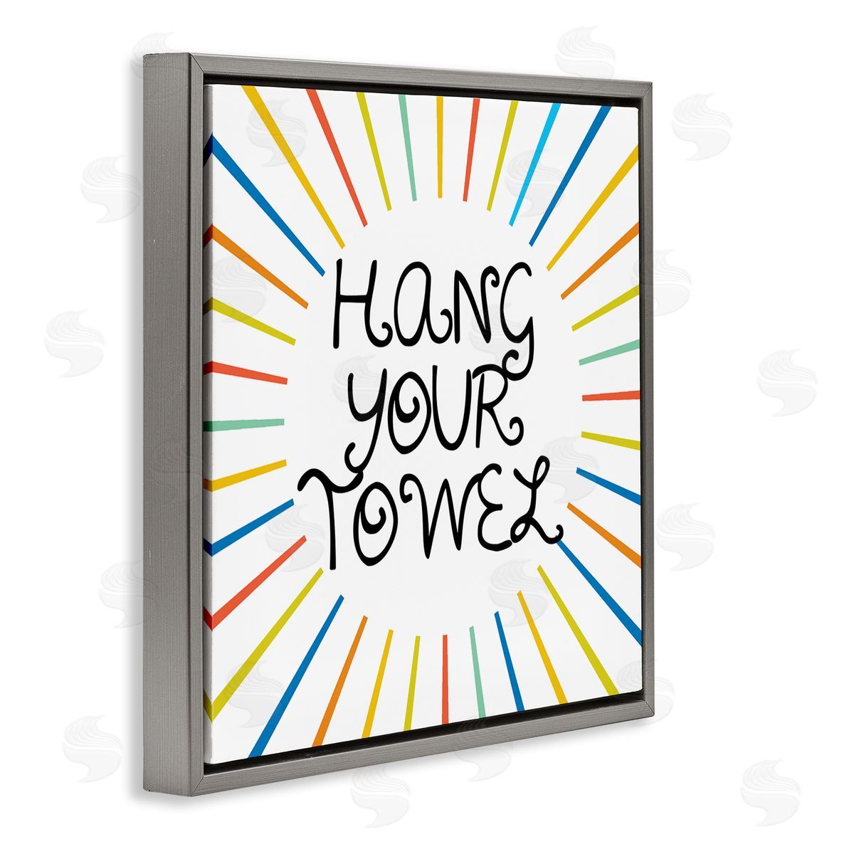 Stupell Studio Kids' Hang Your Towel Bathroom Rules Rainbow Stripes Gray Floating Frame Canvas Wall Art Print