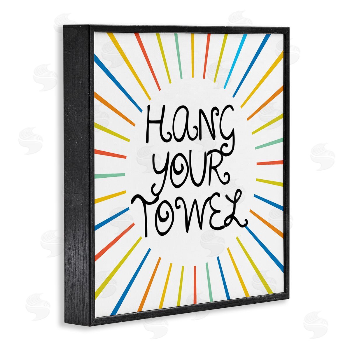 Stupell Studio Kids' Hang Your Towel Bathroom Rules Rainbow Stripes Black Framed Glicee Wall Art Print