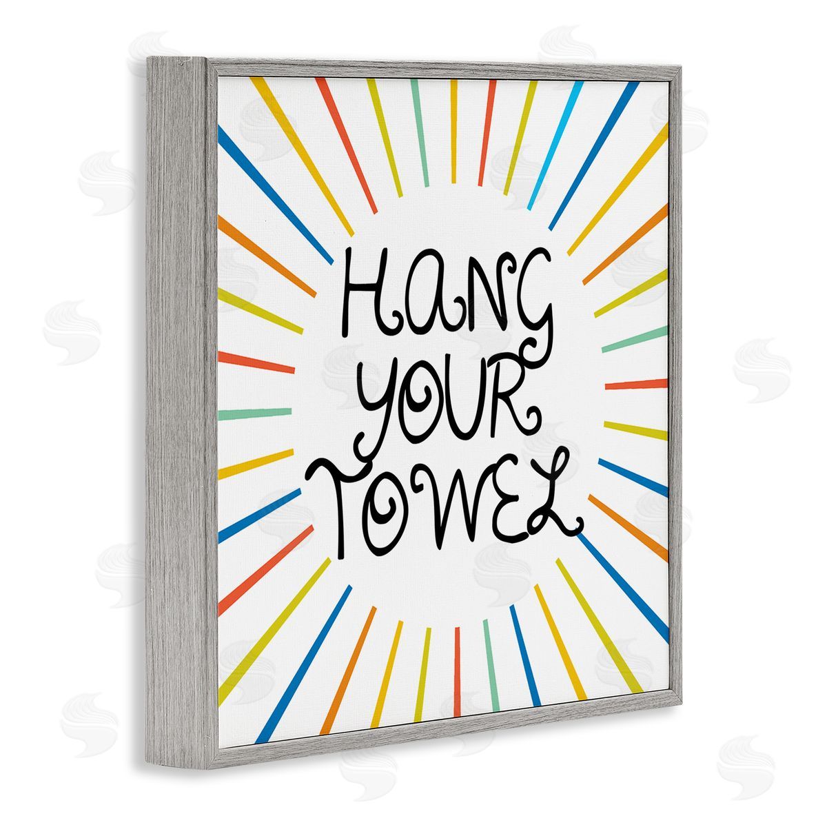 Stupell Studio Kids' Hang Your Towel Bathroom Rules Rainbow Stripes Gray Framed Glicee Wall Art Print
