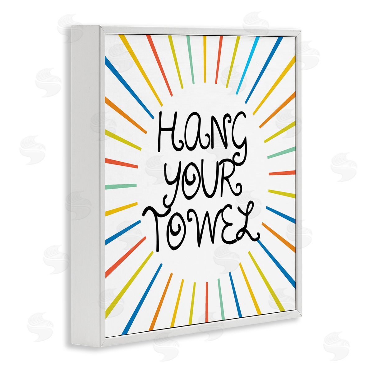 Stupell Studio Kids' Hang Your Towel Bathroom Rules Rainbow Stripes White Framed Glicee Wall Art Print