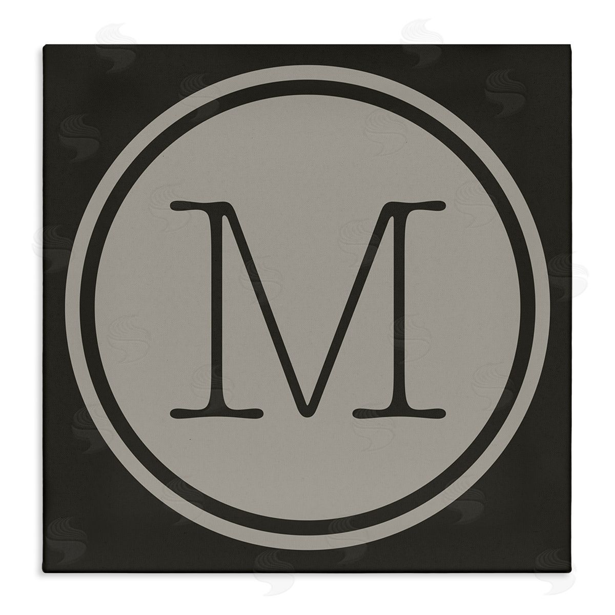 Ziwei Li Modern M Initial Circular Elevator Key Shape Stretched Canvas Wall Art Print