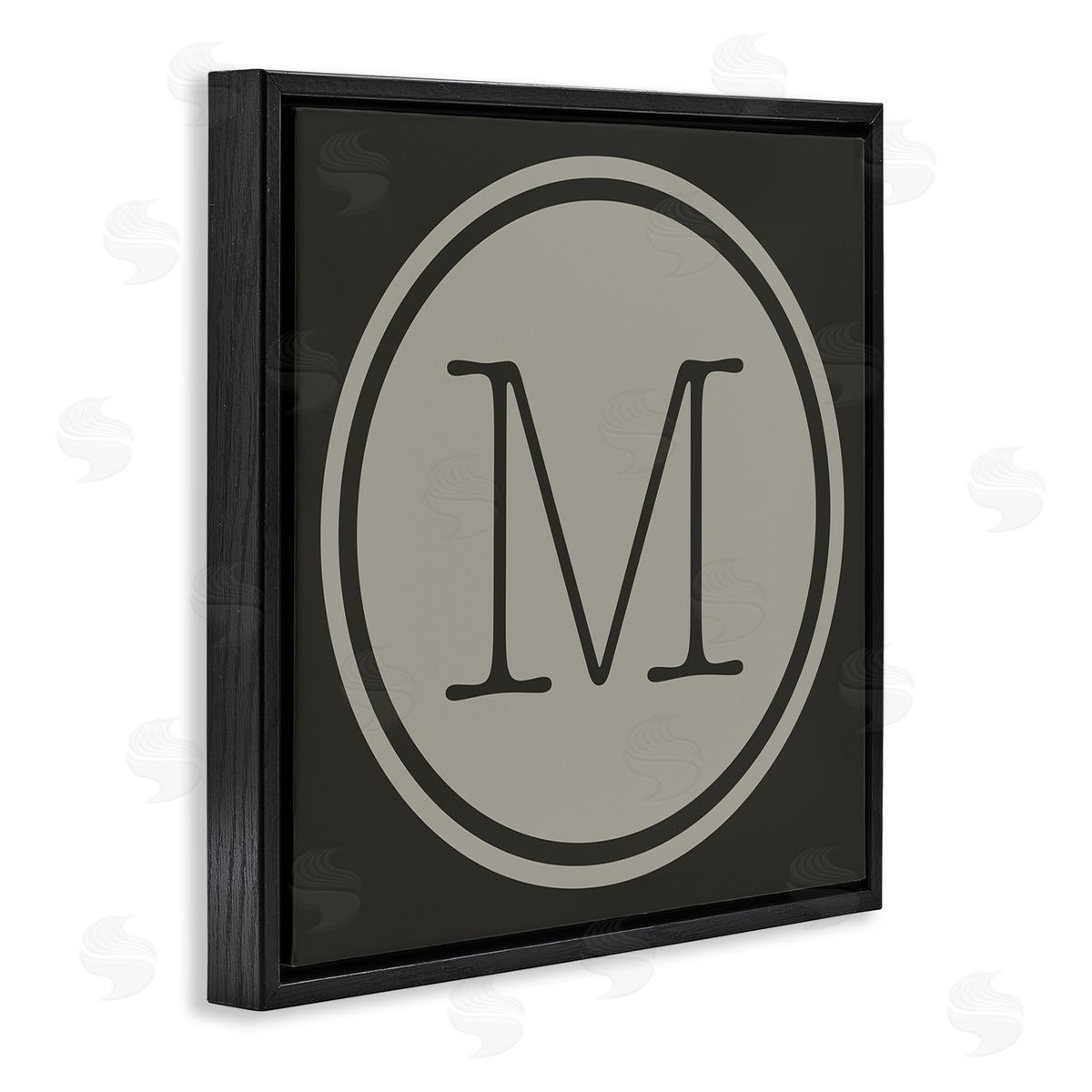 Ziwei Li Modern M Initial Circular Elevator Key Shape Black Floating Frame Canvas Wall Art Print