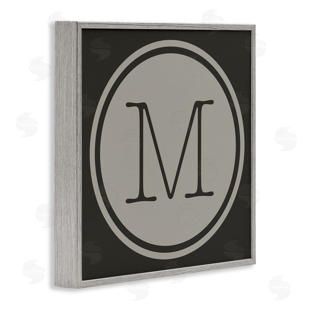 Ziwei Li Modern M Initial Circular Elevator Key Shape Gray Framed Glicee Wall Art Print