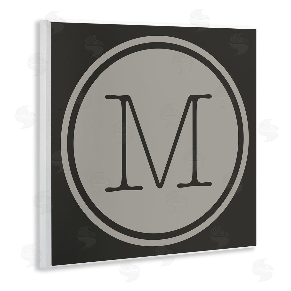 Ziwei Li Modern M Initial Circular Elevator Key Shape Wooden Wall Plaque Art Print