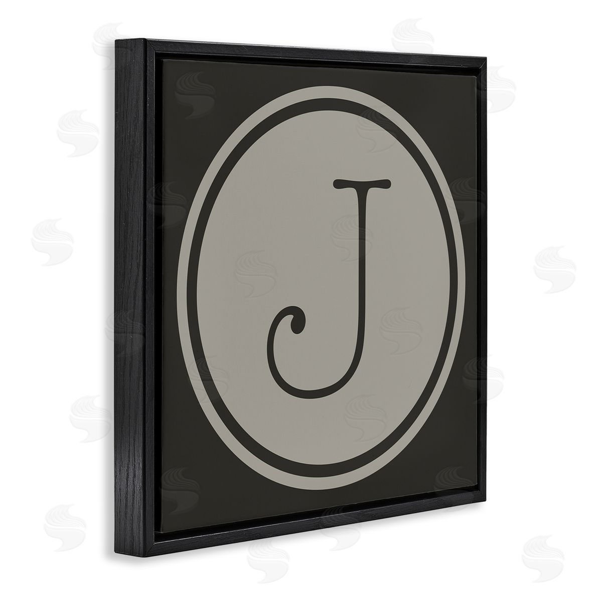 Ziwei Li Modern J Initial Round Elevator Key Shape Black Floating Frame Canvas Wall Art Print