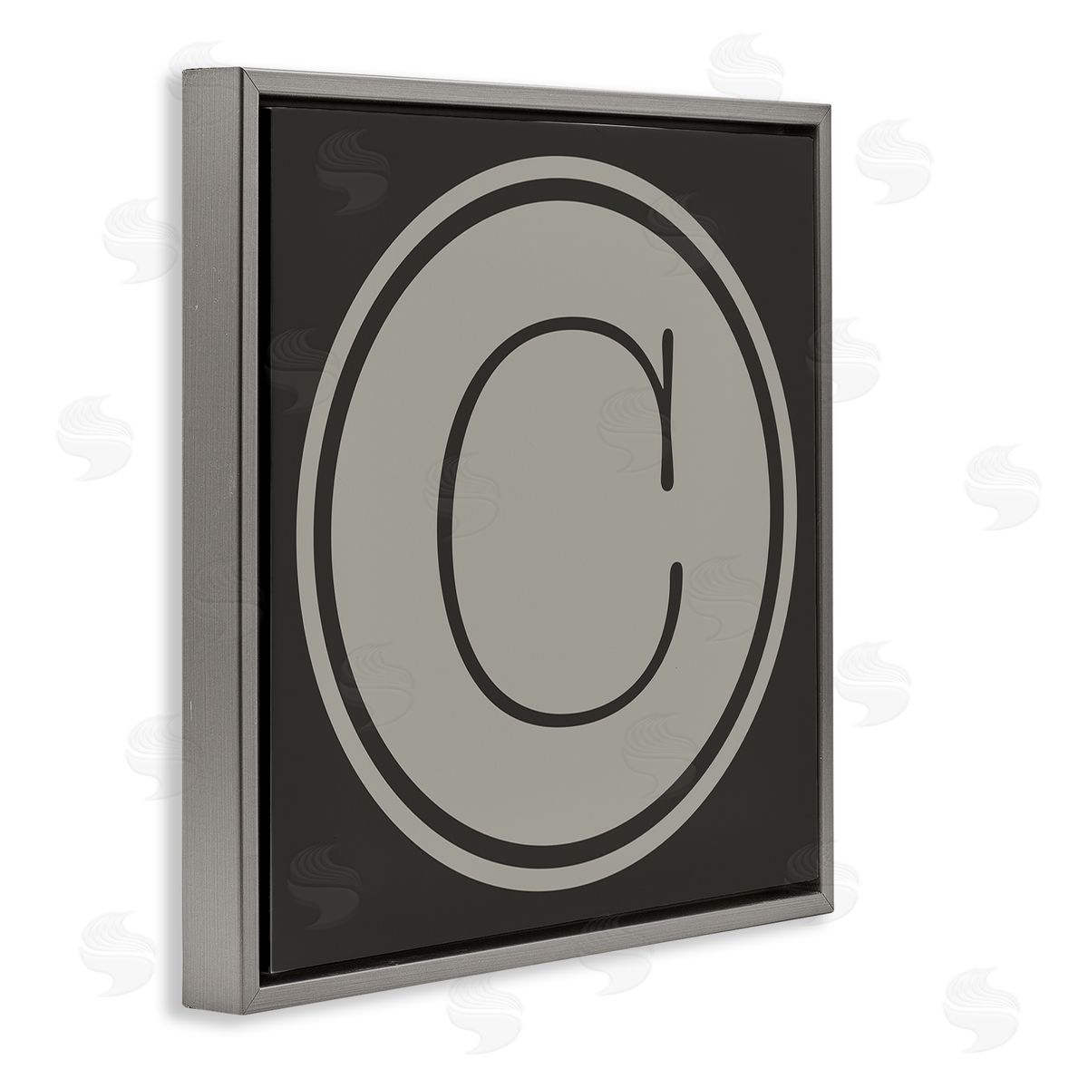 Ziwei Li Modern C Initial Circular Shape Elevator Key Gray Floating Frame Canvas Wall Art Print