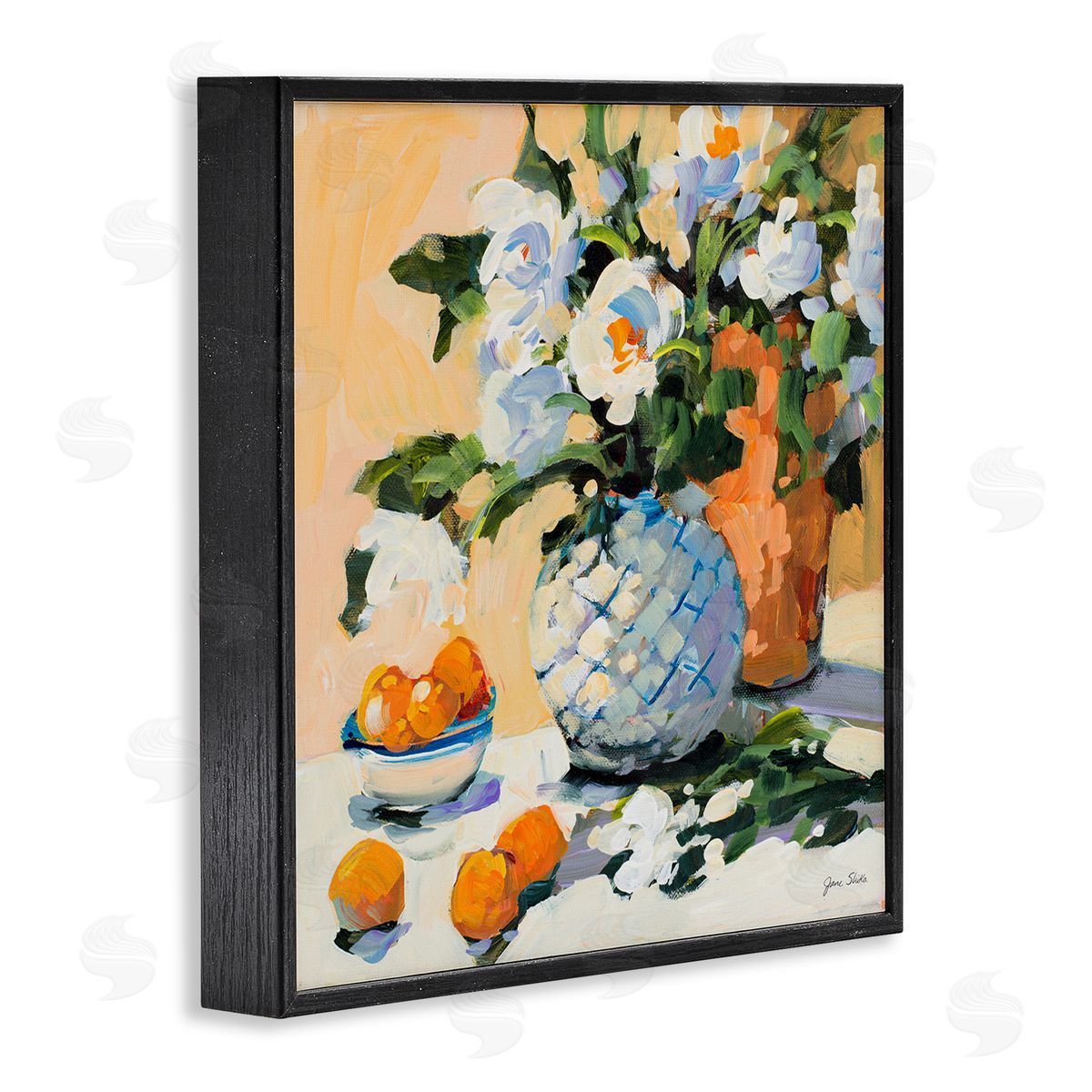 Jane Slivka Contemporary Oranges and Spring Florals Table Still Life Black Framed Glicee Wall Art Print
