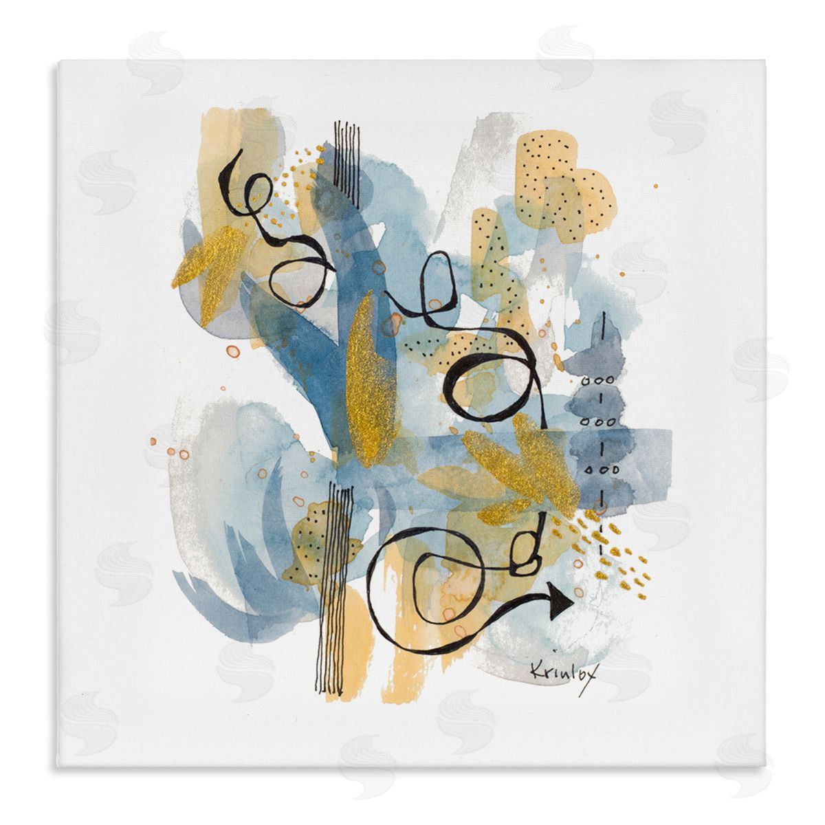 Krinlox Modern Directional Arrow Abstraction Blue Yellow Watercolor Stretched Canvas Wall Art Print