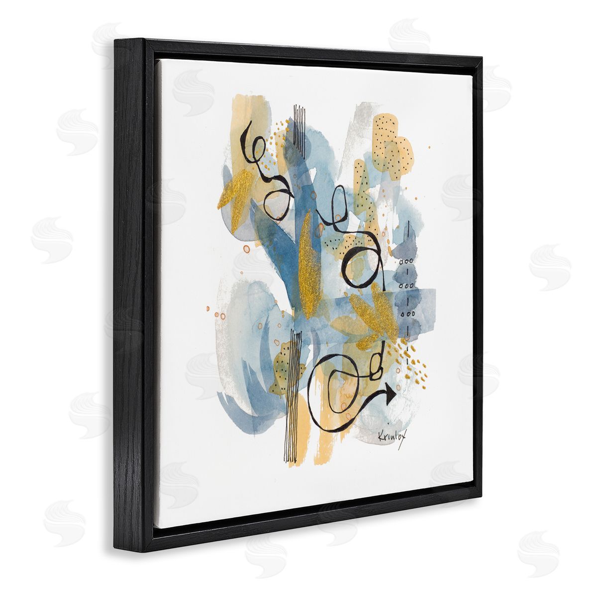 Krinlox Modern Directional Arrow Abstraction Blue Yellow Watercolor Black Floating Frame Canvas Wall Art Print