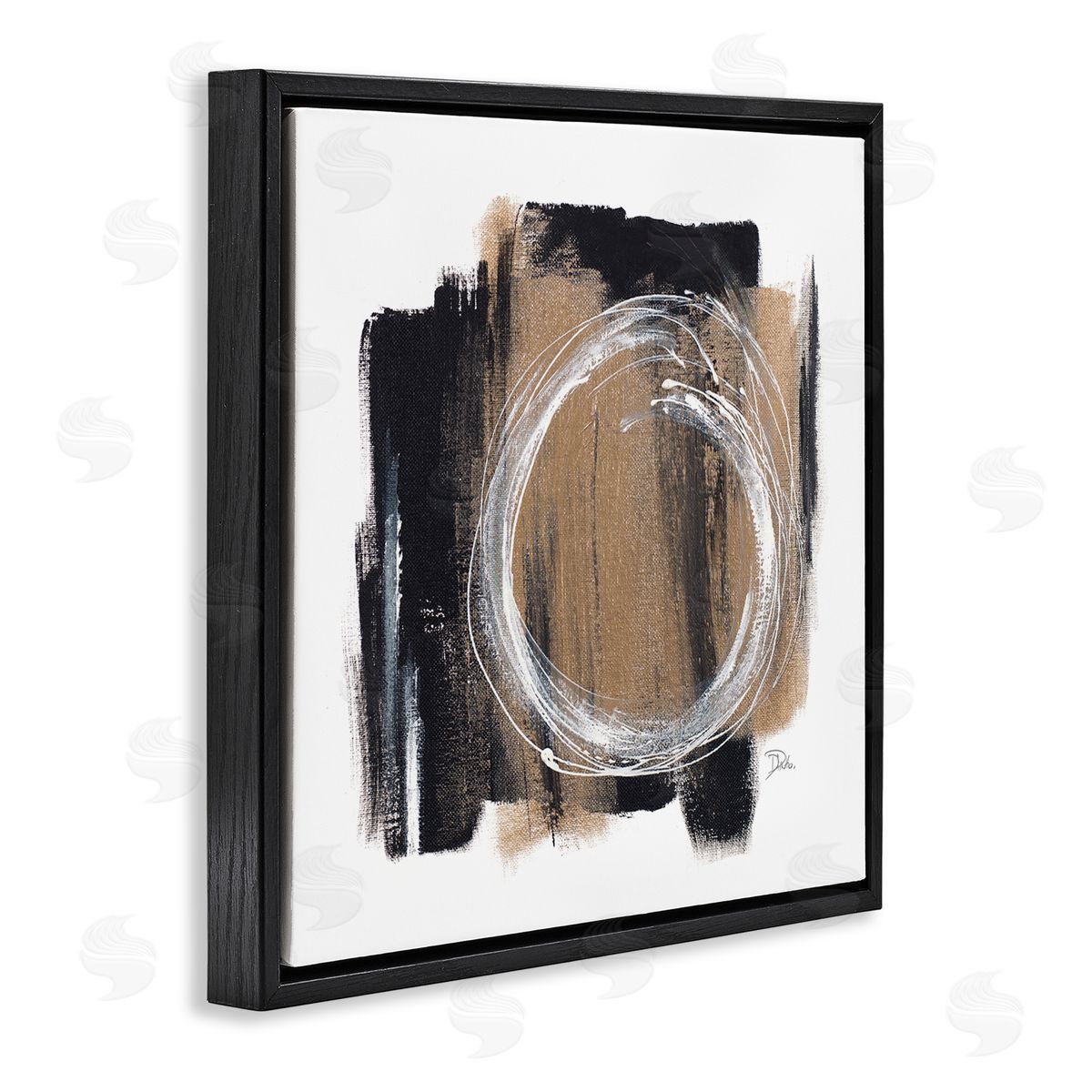 Patricia Pinto Circular Spiral Abstraction over Rustic Black Brown Black Floating Frame Canvas Wall Art Print