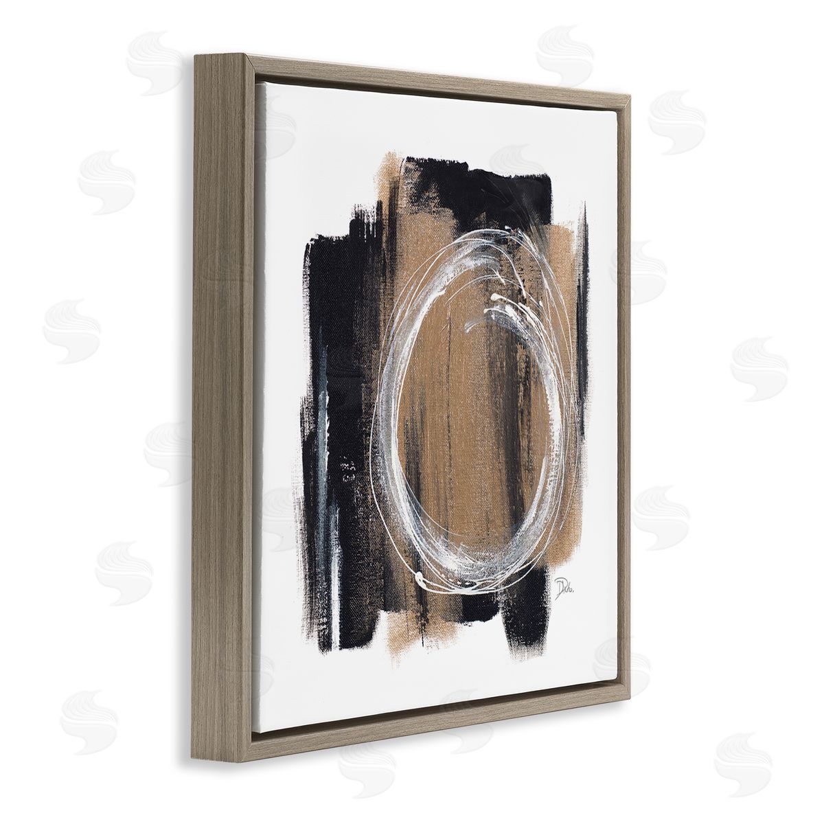 Patricia Pinto Circular Spiral Abstraction over Rustic Black Brown Brown Floating Frame Canvas Wall Art Print