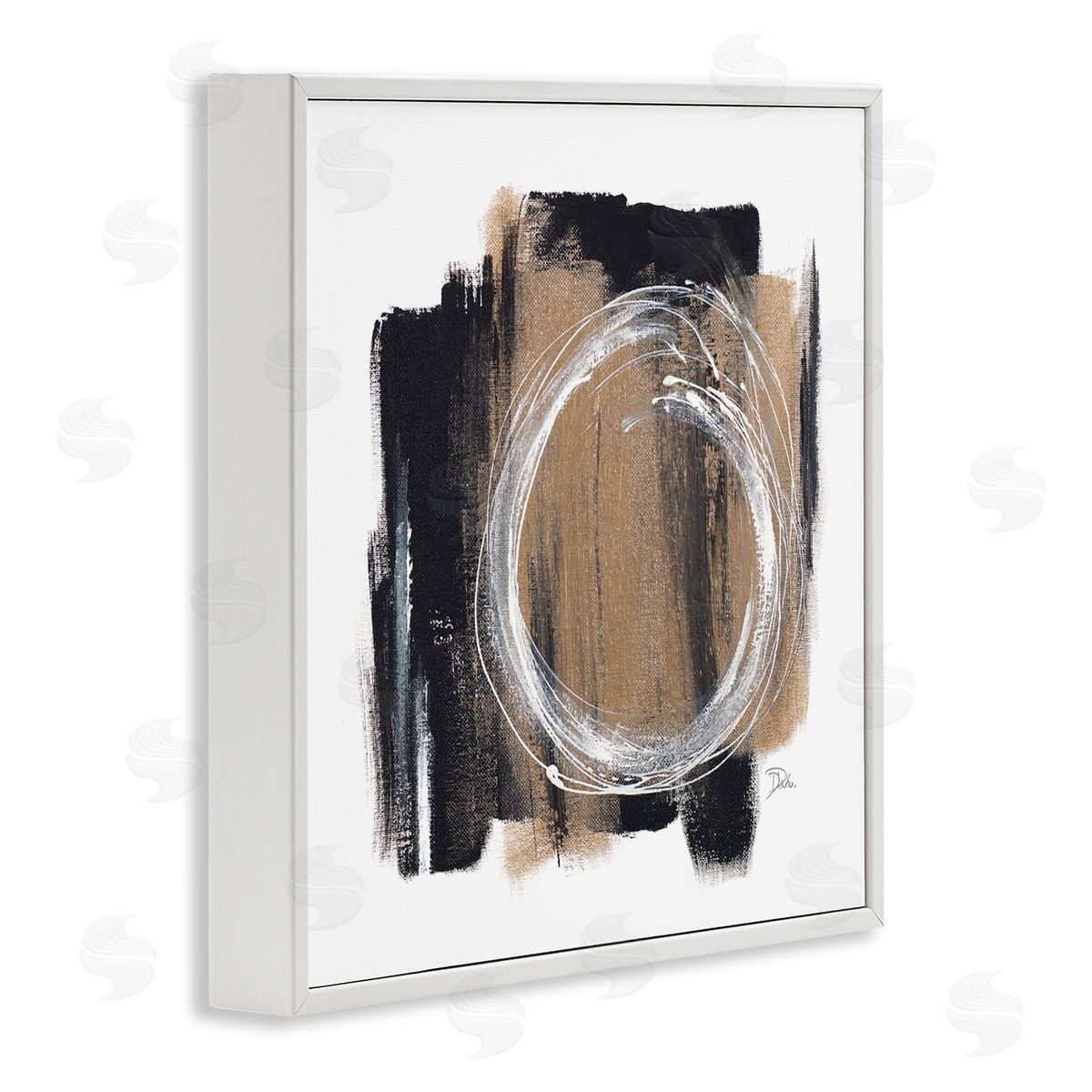 Patricia Pinto Circular Spiral Abstraction over Rustic Black Brown White Framed Glicee Wall Art Print