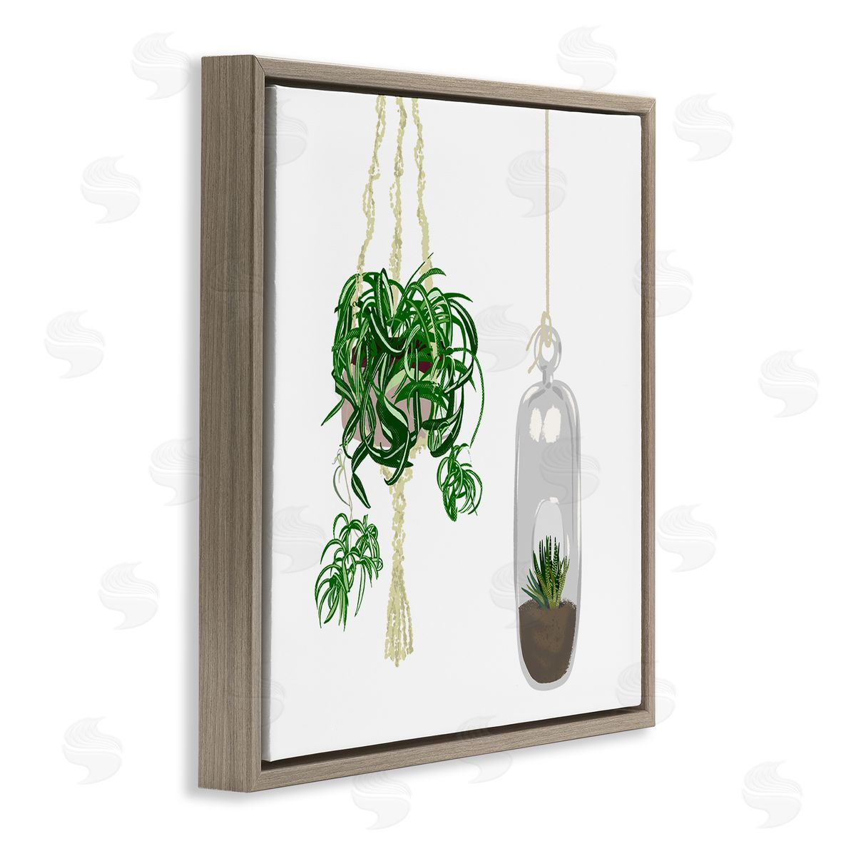 Jen Bucheli Modern Indoor Potted Greenery Spider Plant Terrarium Brown Floating Frame Canvas Wall Art Print
