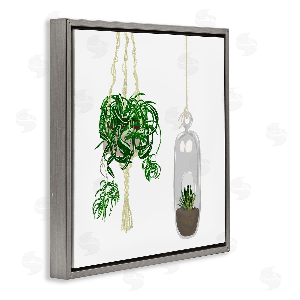 Jen Bucheli Modern Indoor Potted Greenery Spider Plant Terrarium Gray Floating Frame Canvas Wall Art Print