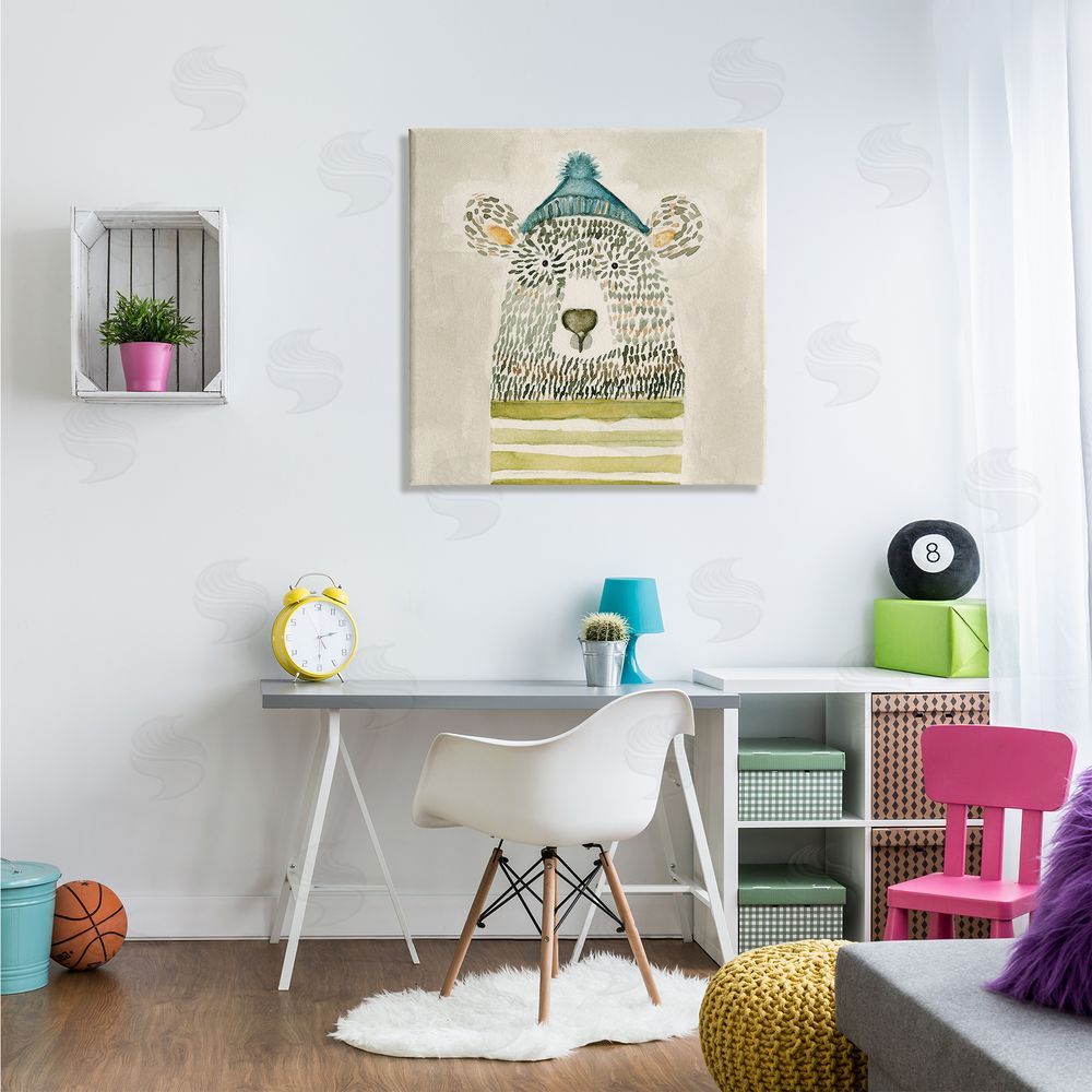 Natalie Timbrook Hipster Bear with Striped Shirt Blue Beanie Canvas Wall Art in Room