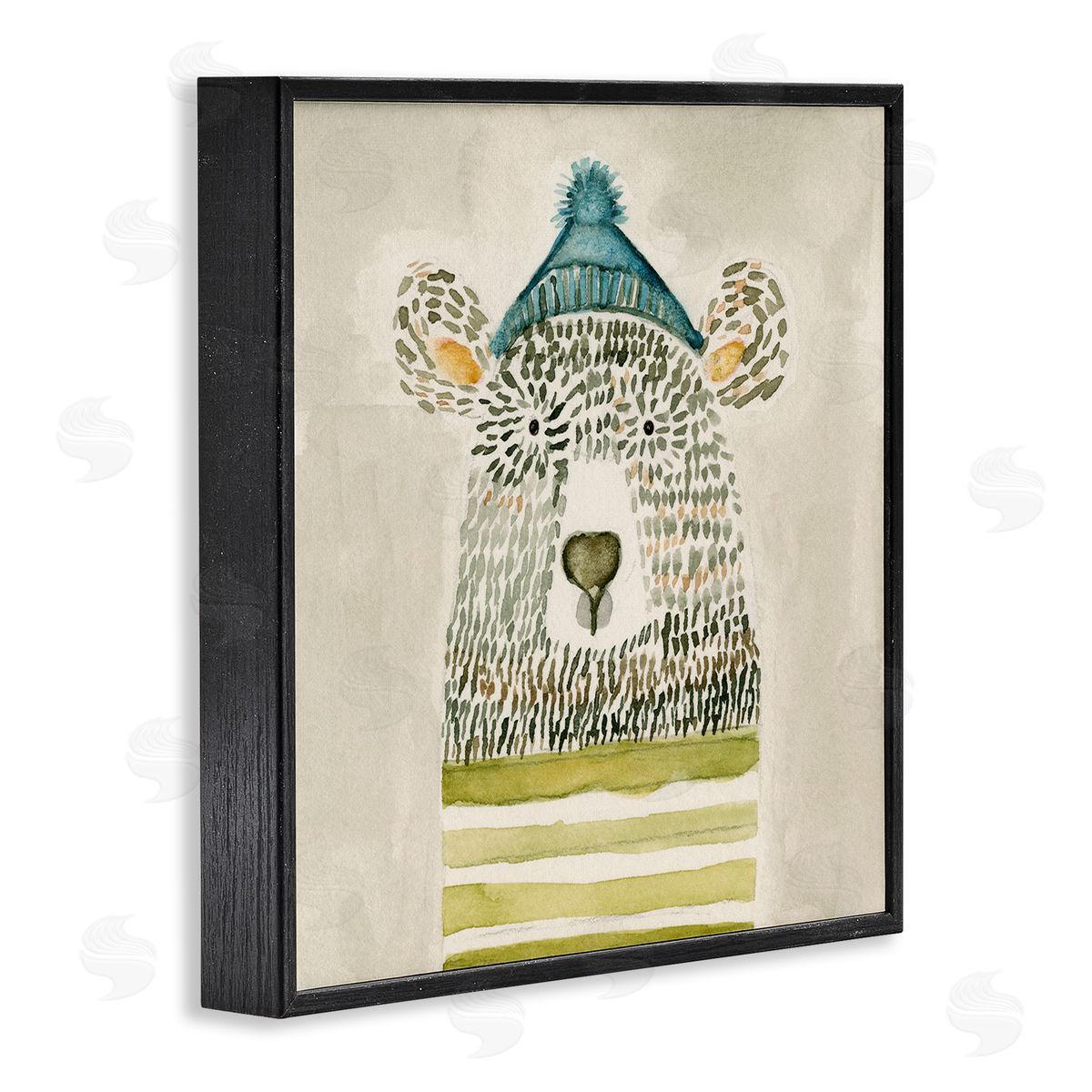 Natalie Timbrook Hipster Bear with Striped Shirt Blue Beanie Black Framed Glicee Wall Art Print