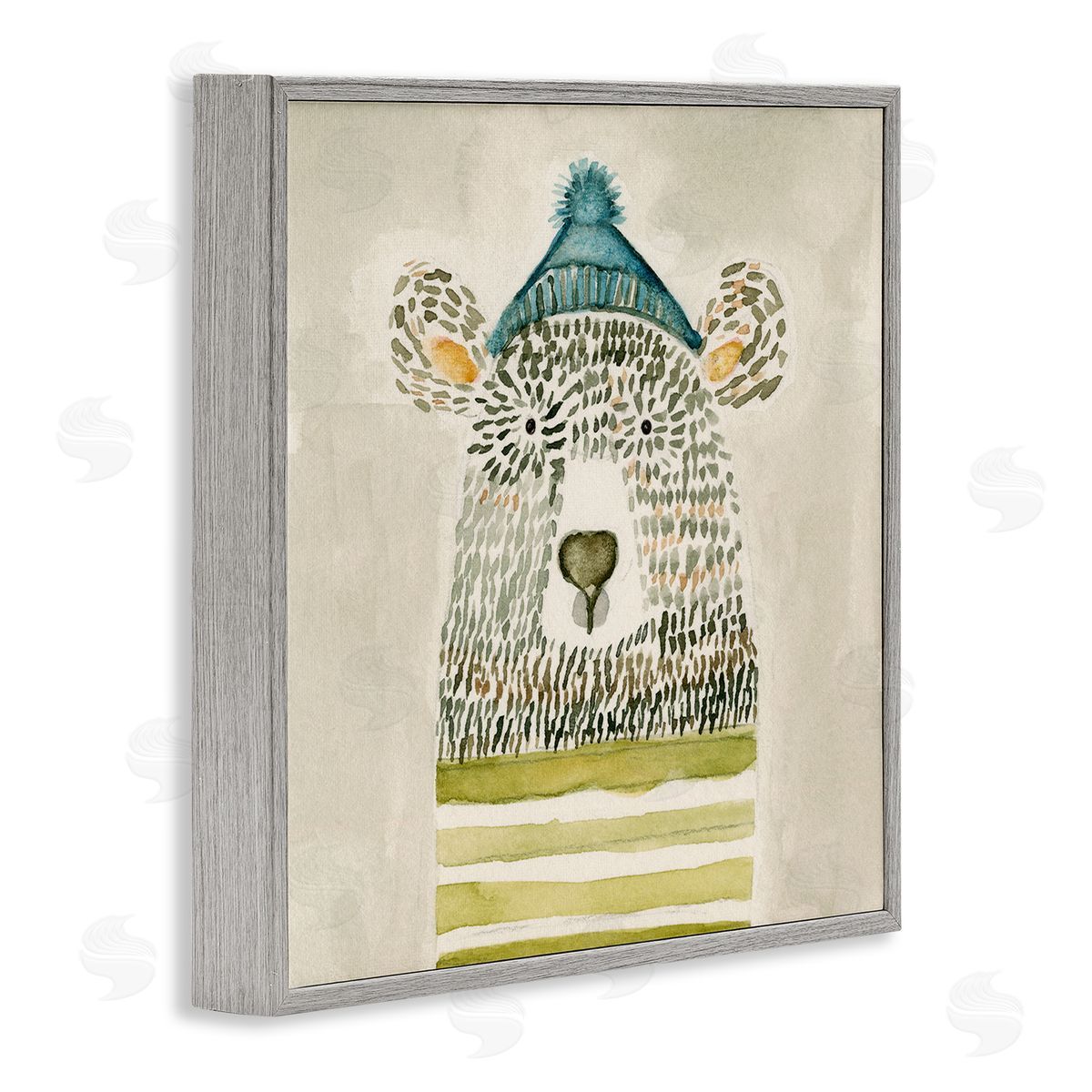 Natalie Timbrook Hipster Bear with Striped Shirt Blue Beanie Gray Framed Glicee Wall Art Print