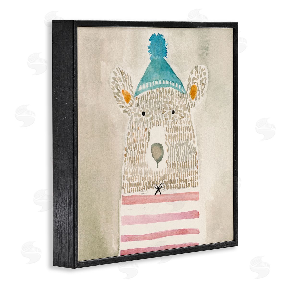 Natalie Timbrook Playful Bear Portrait Hipster Beanie Red Stripes Black Framed Glicee Wall Art Print