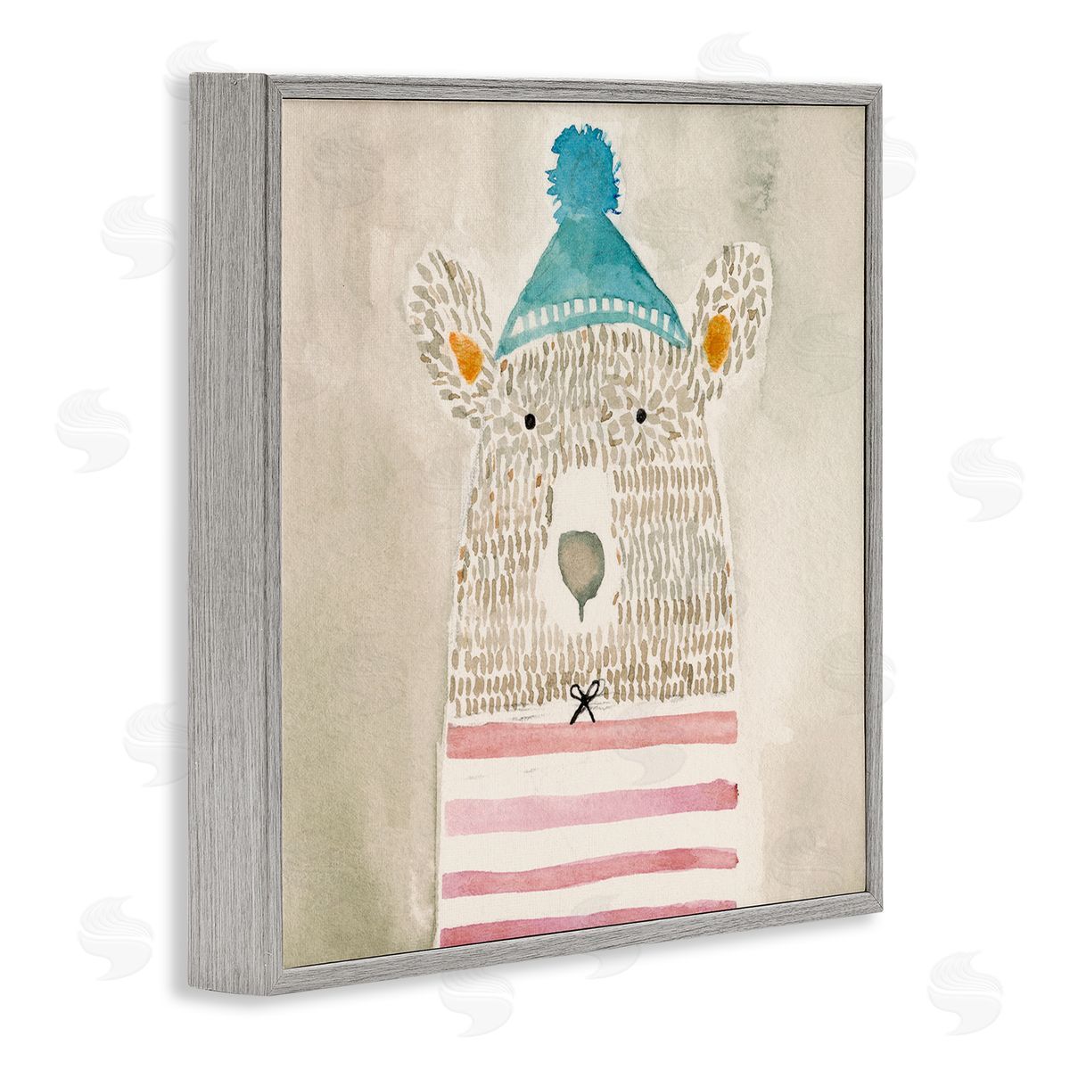 Natalie Timbrook Playful Bear Portrait Hipster Beanie Red Stripes Gray Framed Glicee Wall Art Print