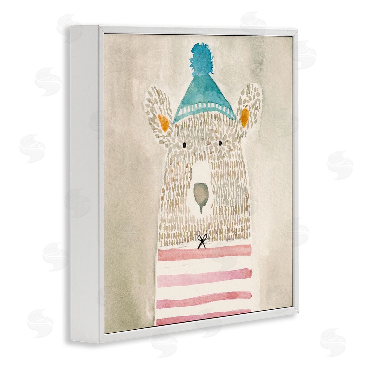Natalie Timbrook Playful Bear Portrait Hipster Beanie Red Stripes White Framed Glicee Wall Art Print