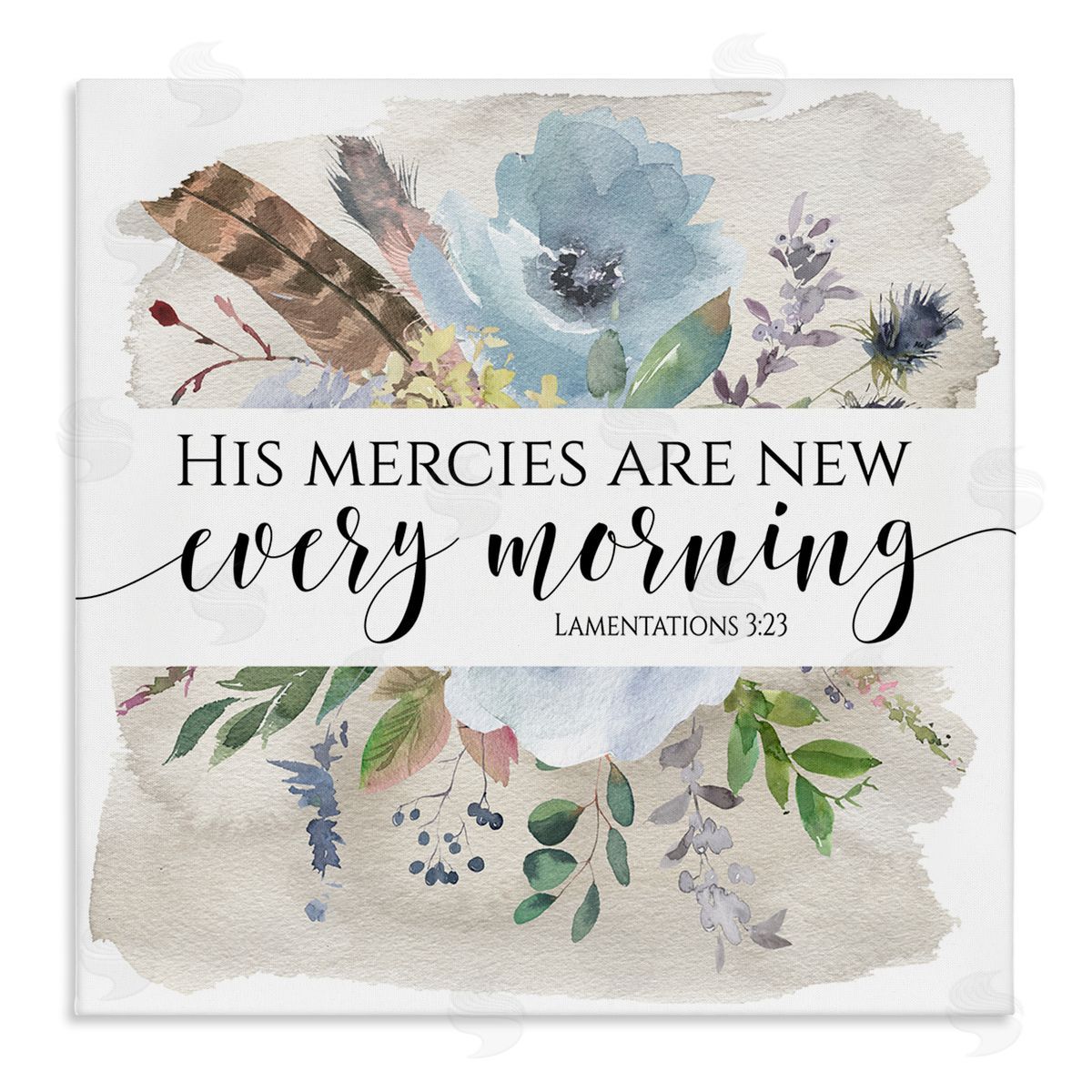 Tara Moss His Mercies Are New Lamentations 3:23 Blue Florals Stretched Canvas Wall Art Print