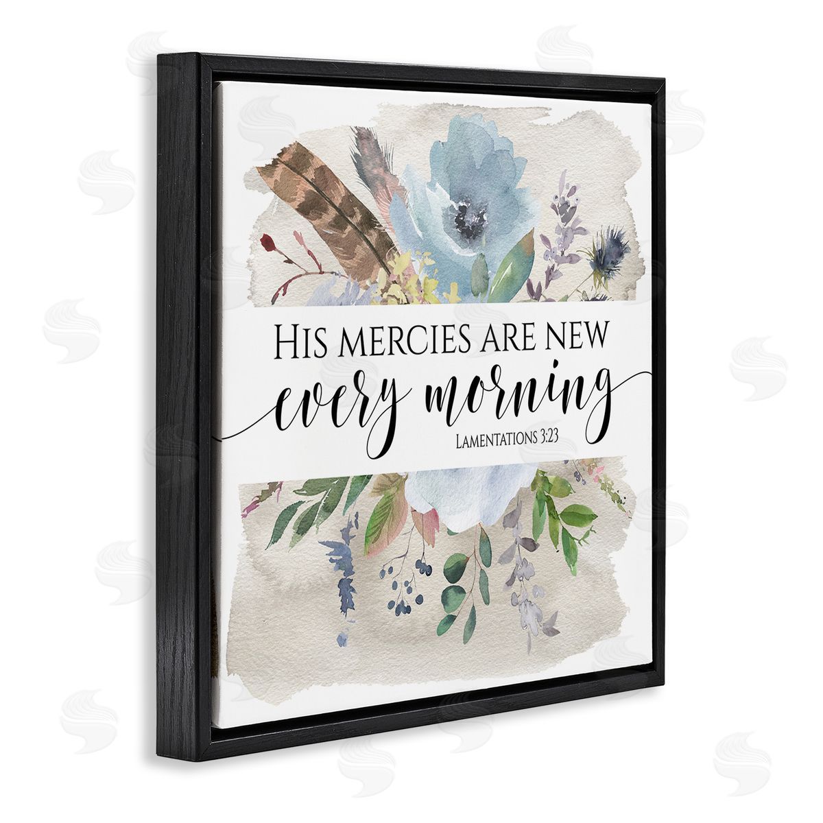 Tara Moss His Mercies Are New Lamentations 3:23 Blue Florals Black Floating Frame Canvas Wall Art Print