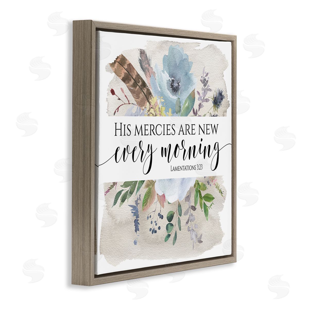 Tara Moss His Mercies Are New Lamentations 3:23 Blue Florals Brown Floating Frame Canvas Wall Art Print