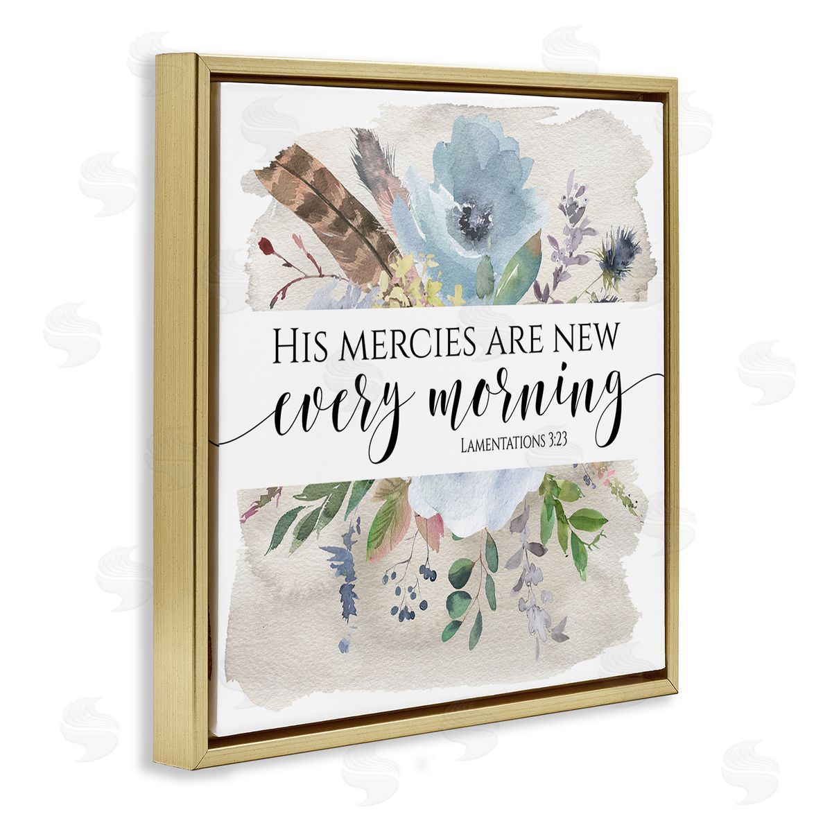 Tara Moss His Mercies Are New Lamentations 3:23 Blue Florals Gold Floating Frame Canvas Wall Art Print