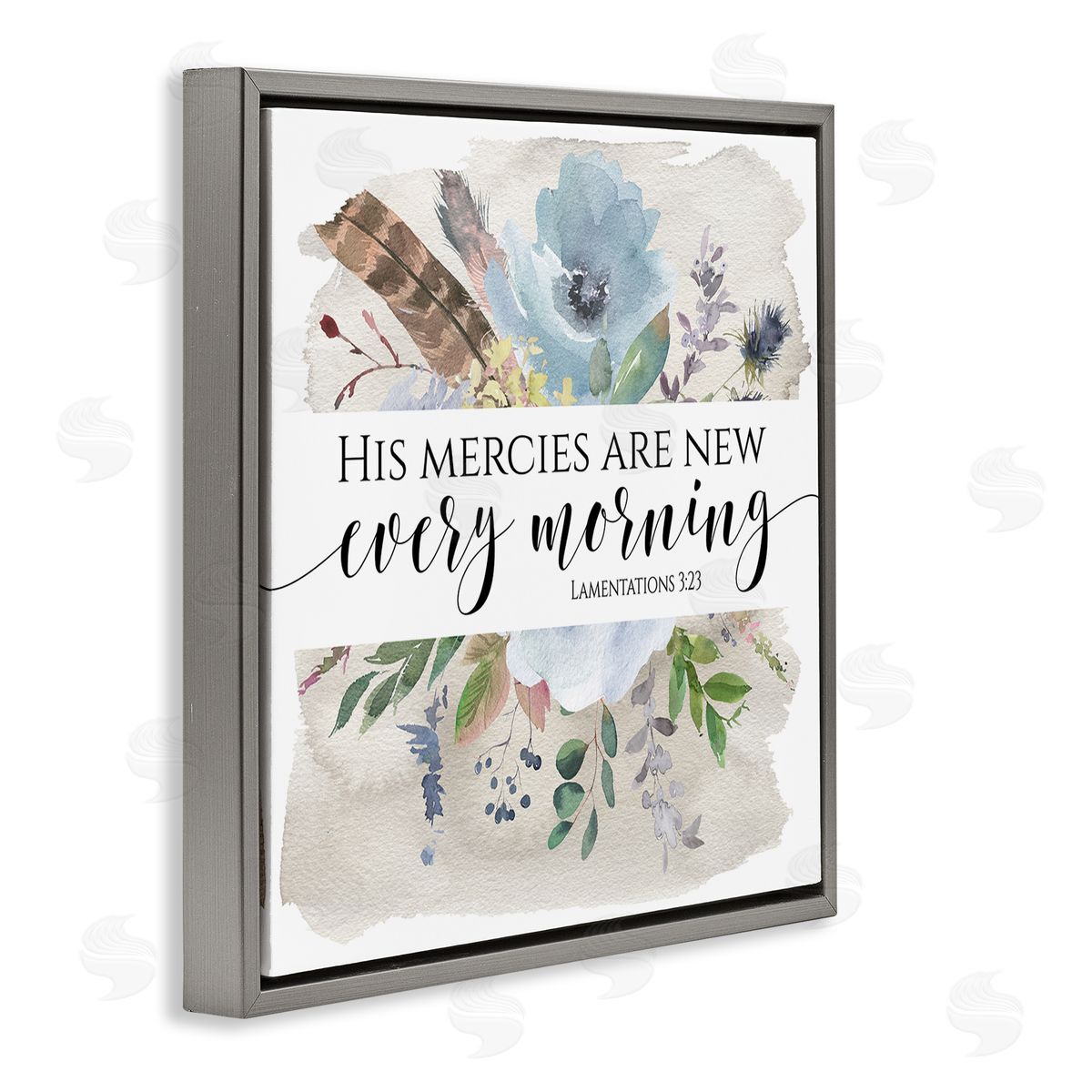 Tara Moss His Mercies Are New Lamentations 3:23 Blue Florals Gray Floating Frame Canvas Wall Art Print