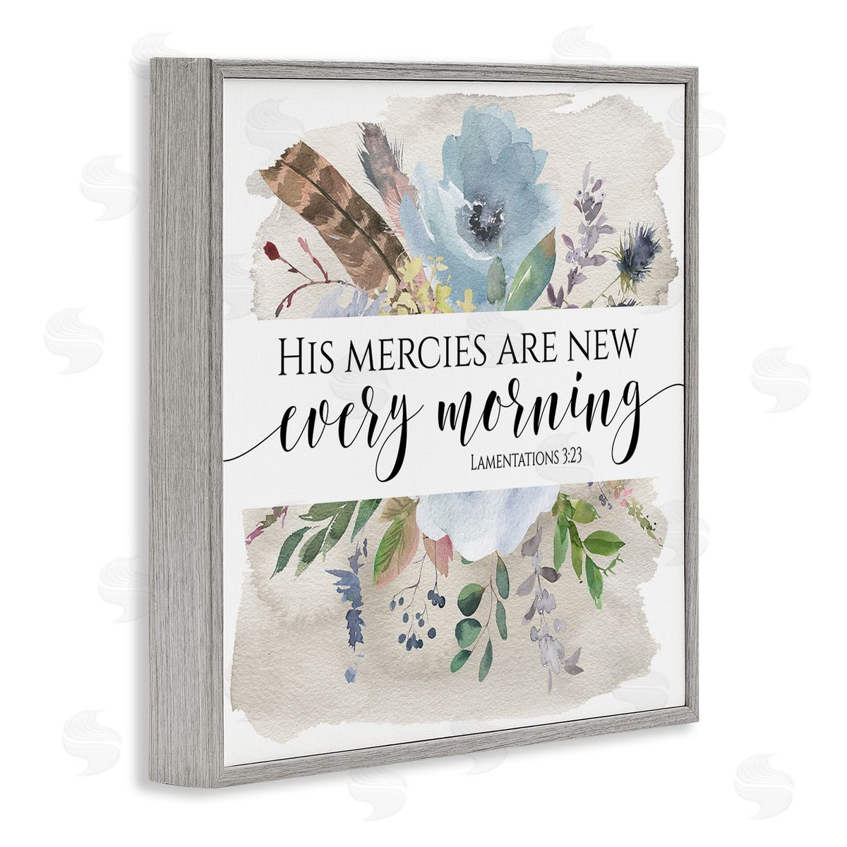 Tara Moss His Mercies Are New Lamentations 3:23 Blue Florals Gray Framed Glicee Wall Art Print