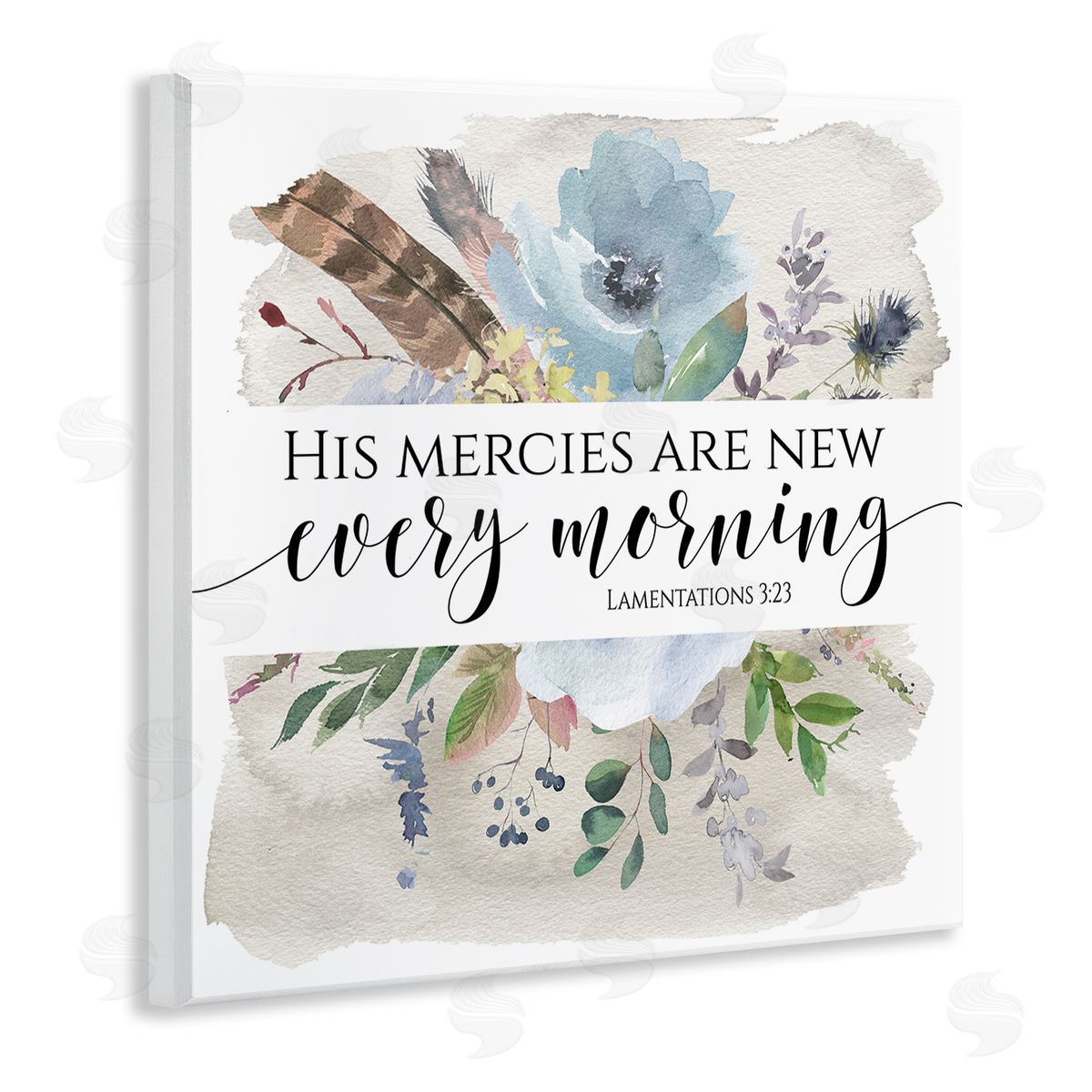 Tara Moss His Mercies Are New Lamentations 3:23 Blue Florals Wooden Wall Plaque Art Print