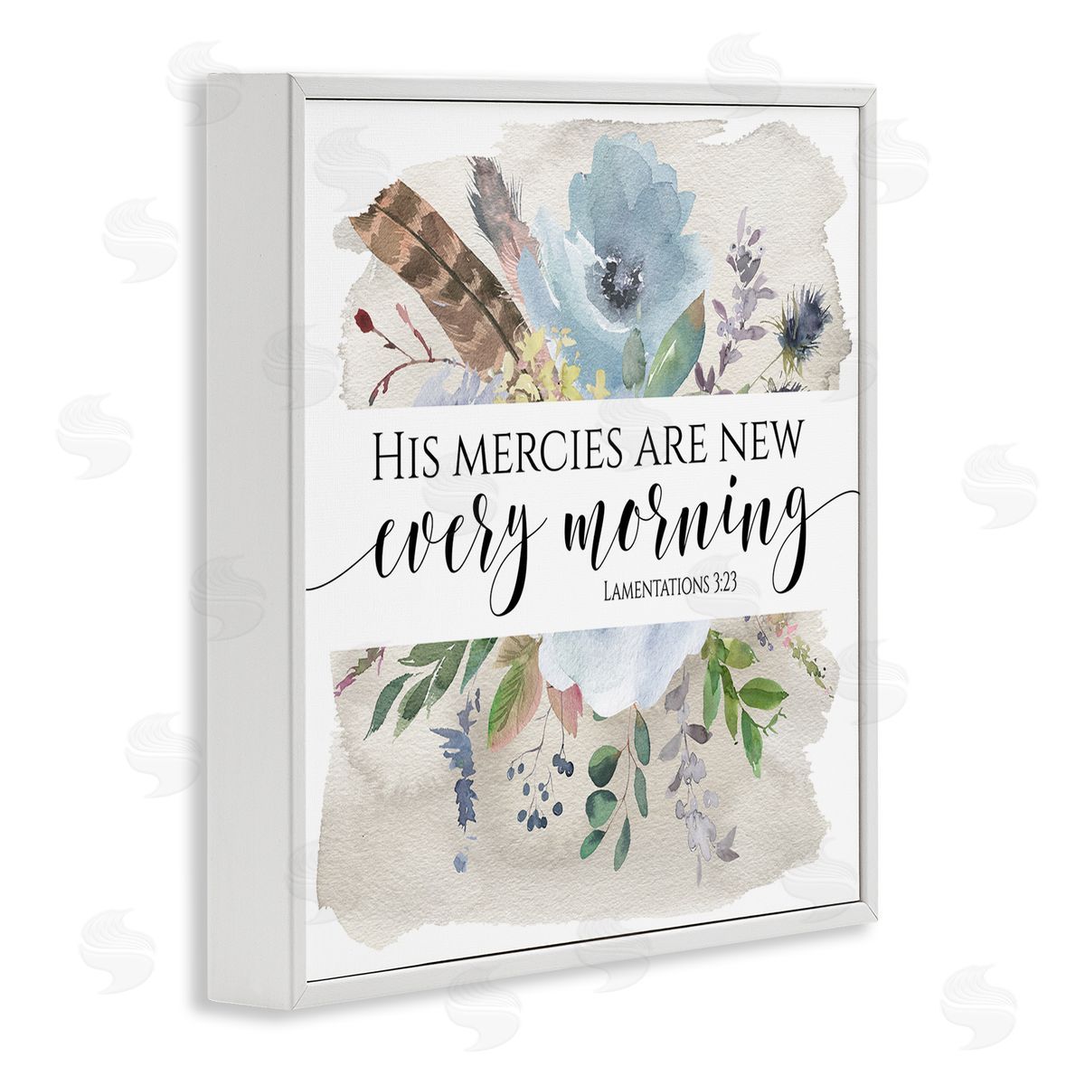 Tara Moss His Mercies Are New Lamentations 3:23 Blue Florals White Framed Glicee Wall Art Print