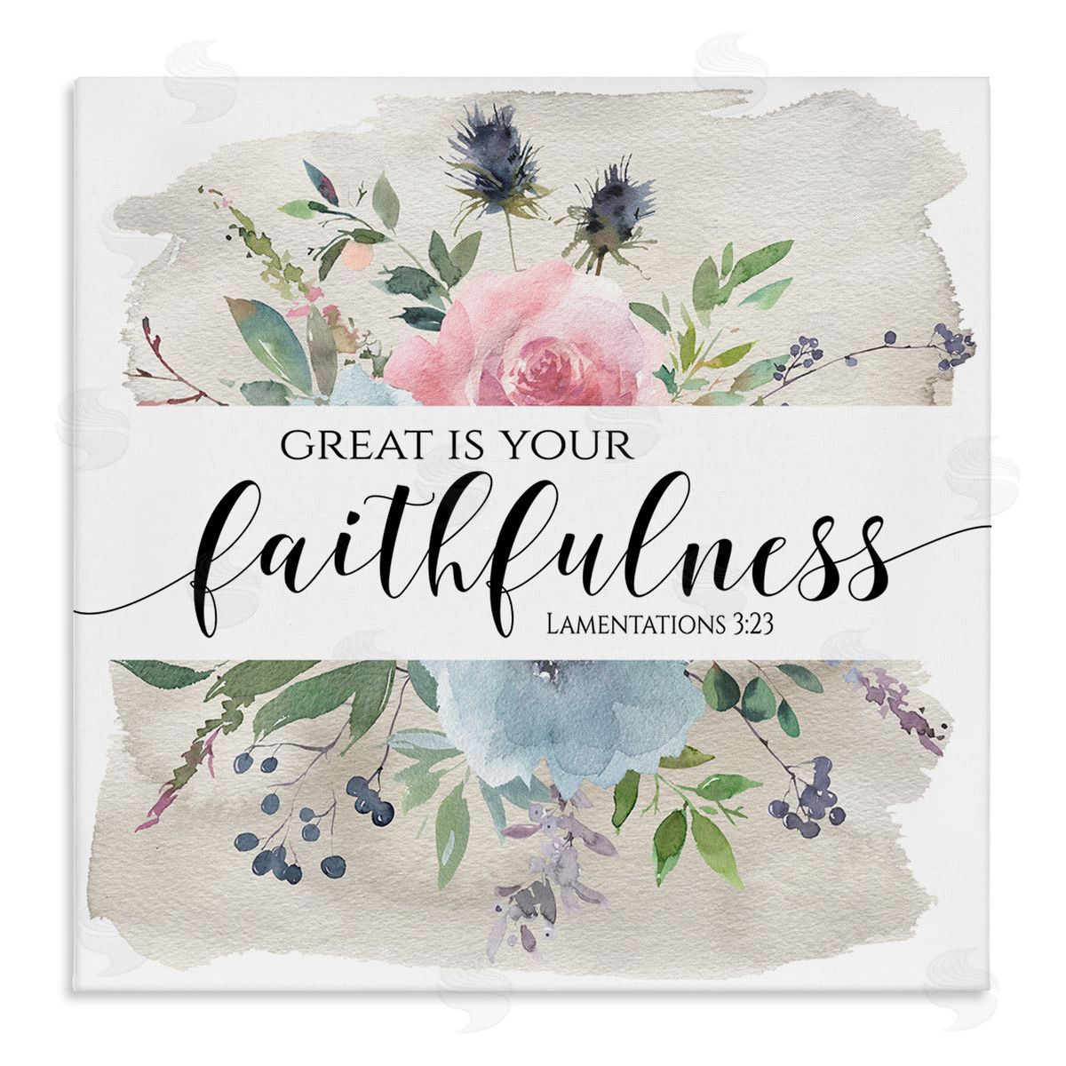 Tara Moss Great Is Your Faithfulness Lamentations 3:23 Wild Florals Stretched Canvas Wall Art Print