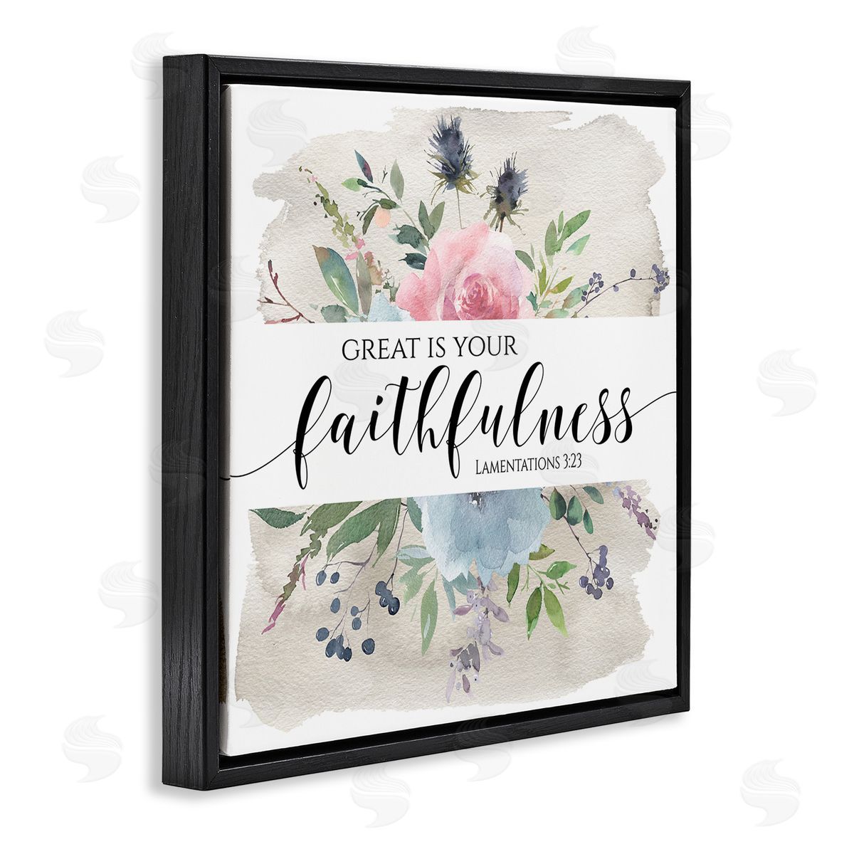 Tara Moss Great Is Your Faithfulness Lamentations 3:23 Wild Florals Black Floating Frame Canvas Wall Art Print