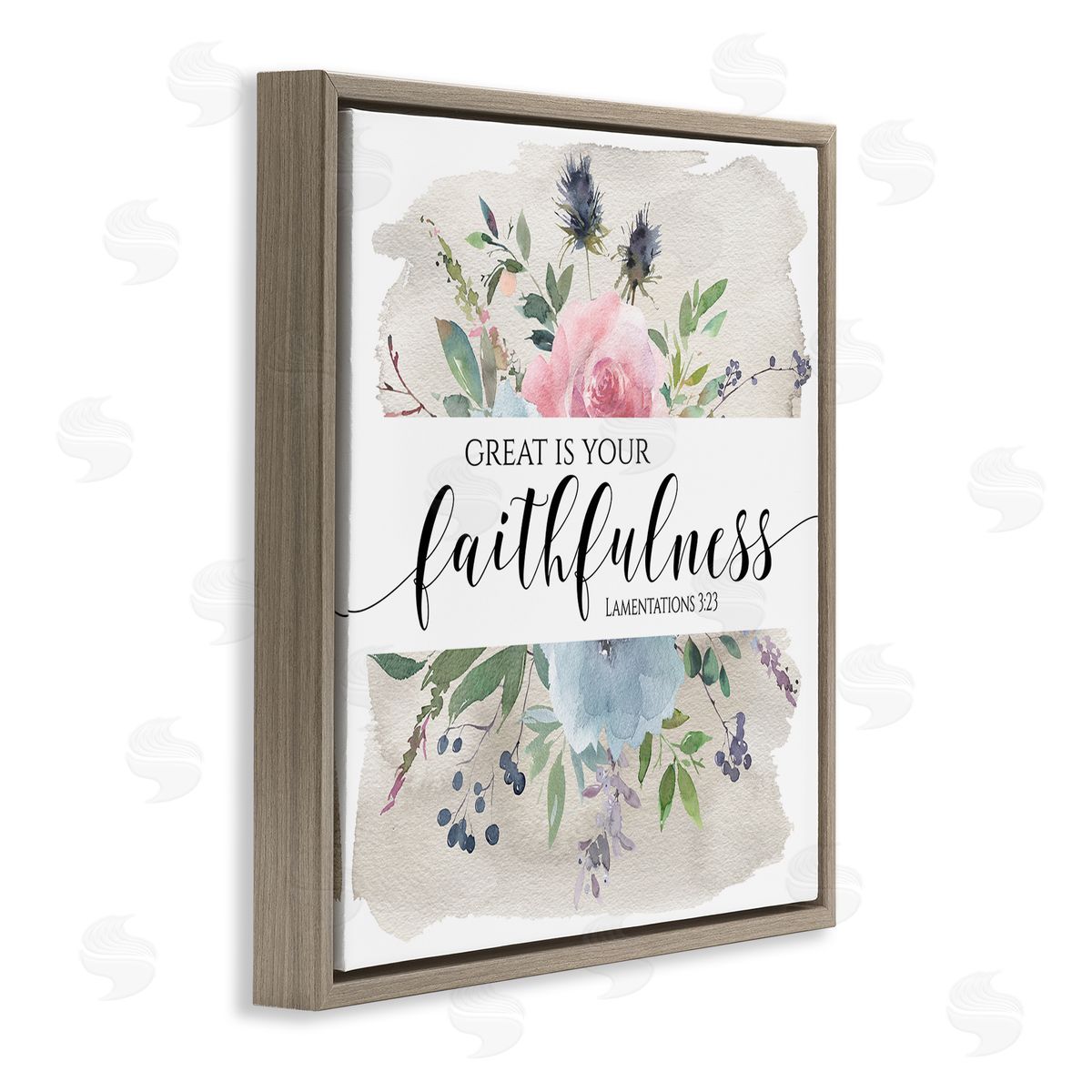 Tara Moss Great Is Your Faithfulness Lamentations 3:23 Wild Florals Brown Floating Frame Canvas Wall Art Print