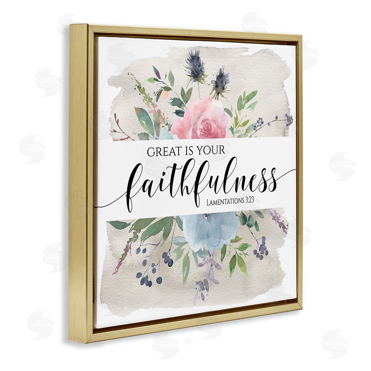 Tara Moss Great Is Your Faithfulness Lamentations 3:23 Wild Florals Gold Floating Frame Canvas Wall Art Print