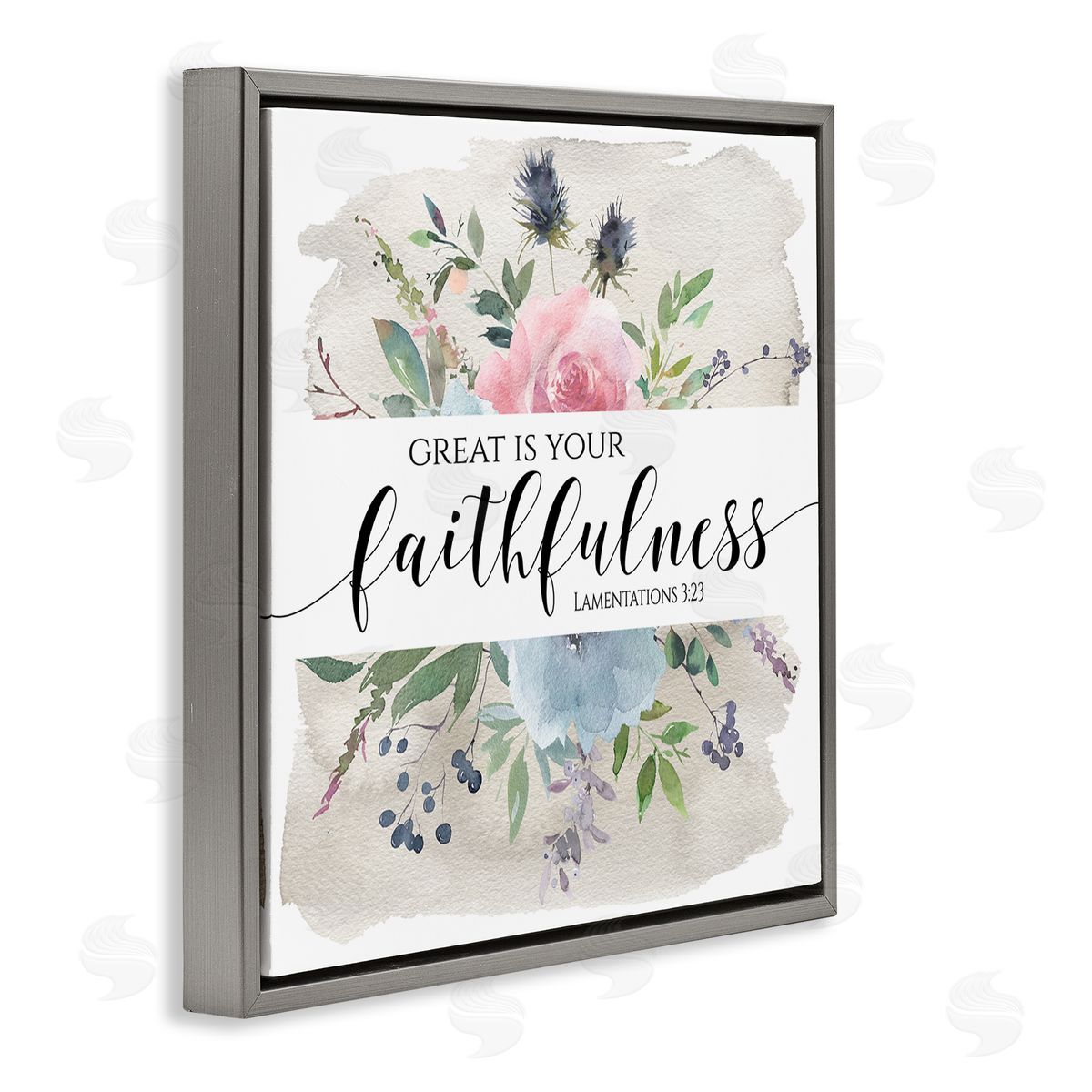 Tara Moss Great Is Your Faithfulness Lamentations 3:23 Wild Florals Gray Floating Frame Canvas Wall Art Print