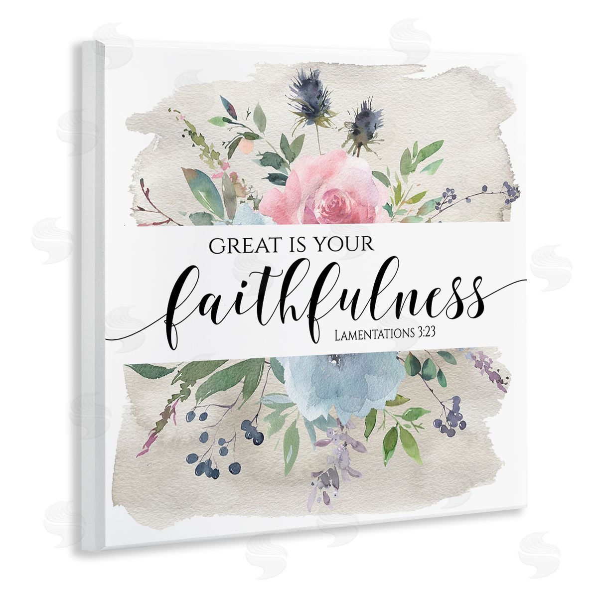 Tara Moss Great Is Your Faithfulness Lamentations 3:23 Wild Florals Wooden Wall Plaque Art Print