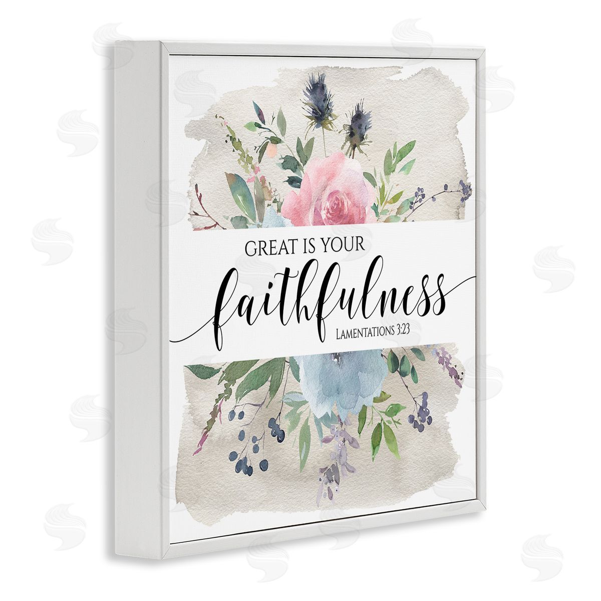 Tara Moss Great Is Your Faithfulness Lamentations 3:23 Wild Florals White Framed Glicee Wall Art Print