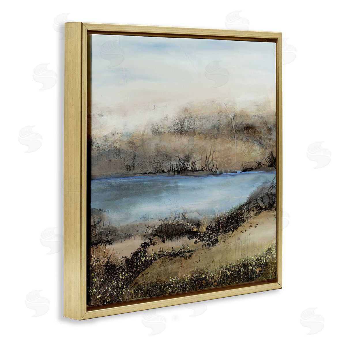 Ruth Fromstein Rustic Pond Water Abstract Muddy Surrounding Landscape Gold Floating Frame Canvas Wall Art Print