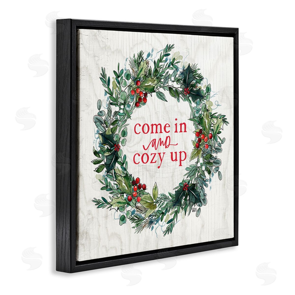 Valerie Wieners Come In and Cozy Up Winter Red Holly Black Floating Frame Canvas Wall Art Print