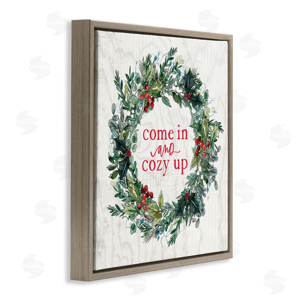 Valerie Wieners Come In and Cozy Up Winter Red Holly Brown Floating Frame Canvas Wall Art Print