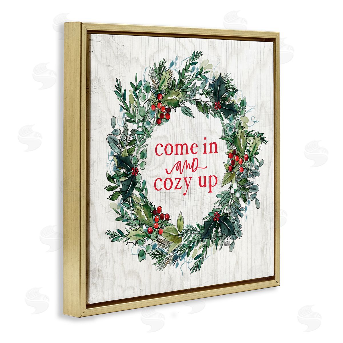 Valerie Wieners Come In and Cozy Up Winter Red Holly Gold Floating Frame Canvas Wall Art Print