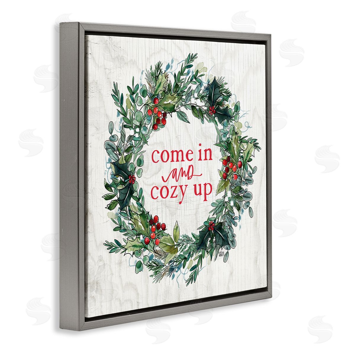 Valerie Wieners Come In and Cozy Up Winter Red Holly Gray Floating Frame Canvas Wall Art Print