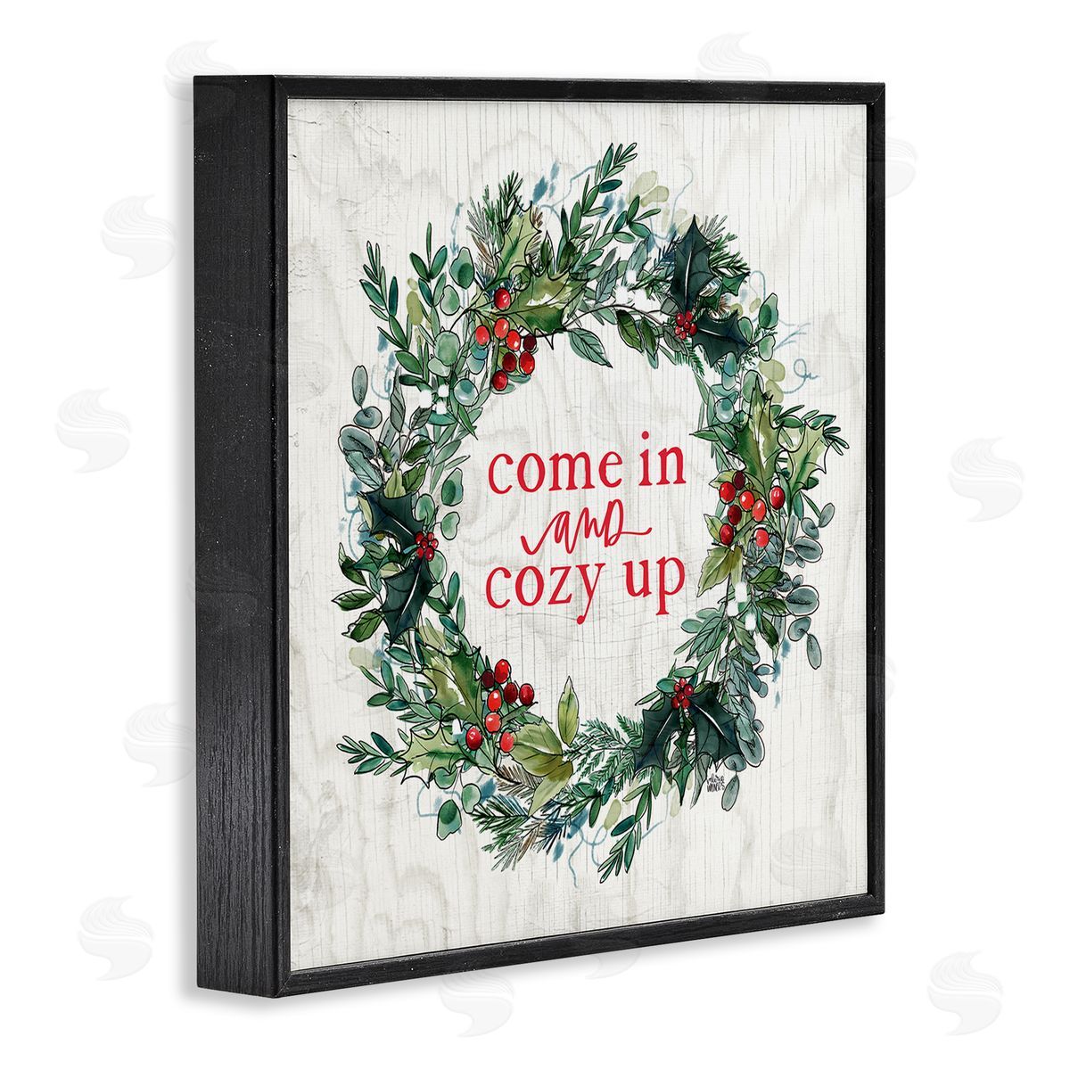 Valerie Wieners Come In and Cozy Up Winter Red Holly Black Framed Glicee Wall Art Print