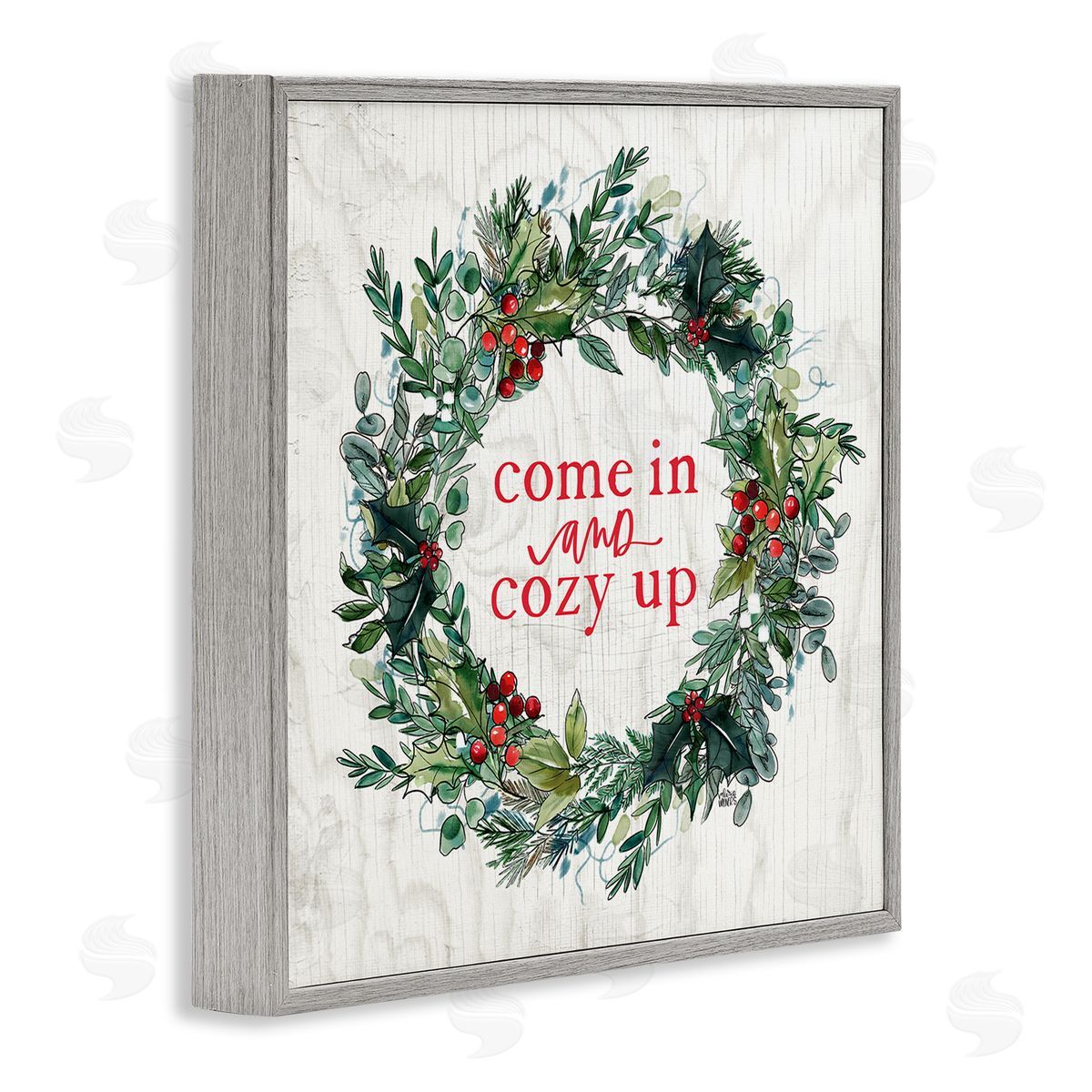 Valerie Wieners Come In and Cozy Up Winter Red Holly Gray Framed Glicee Wall Art Print