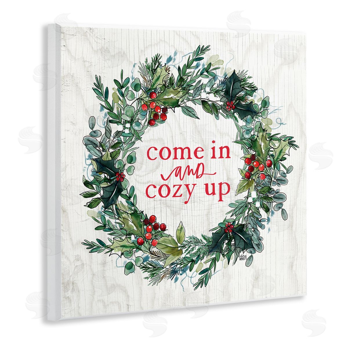 Valerie Wieners Come In and Cozy Up Winter Red Holly Wooden Wall Plaque Art Print